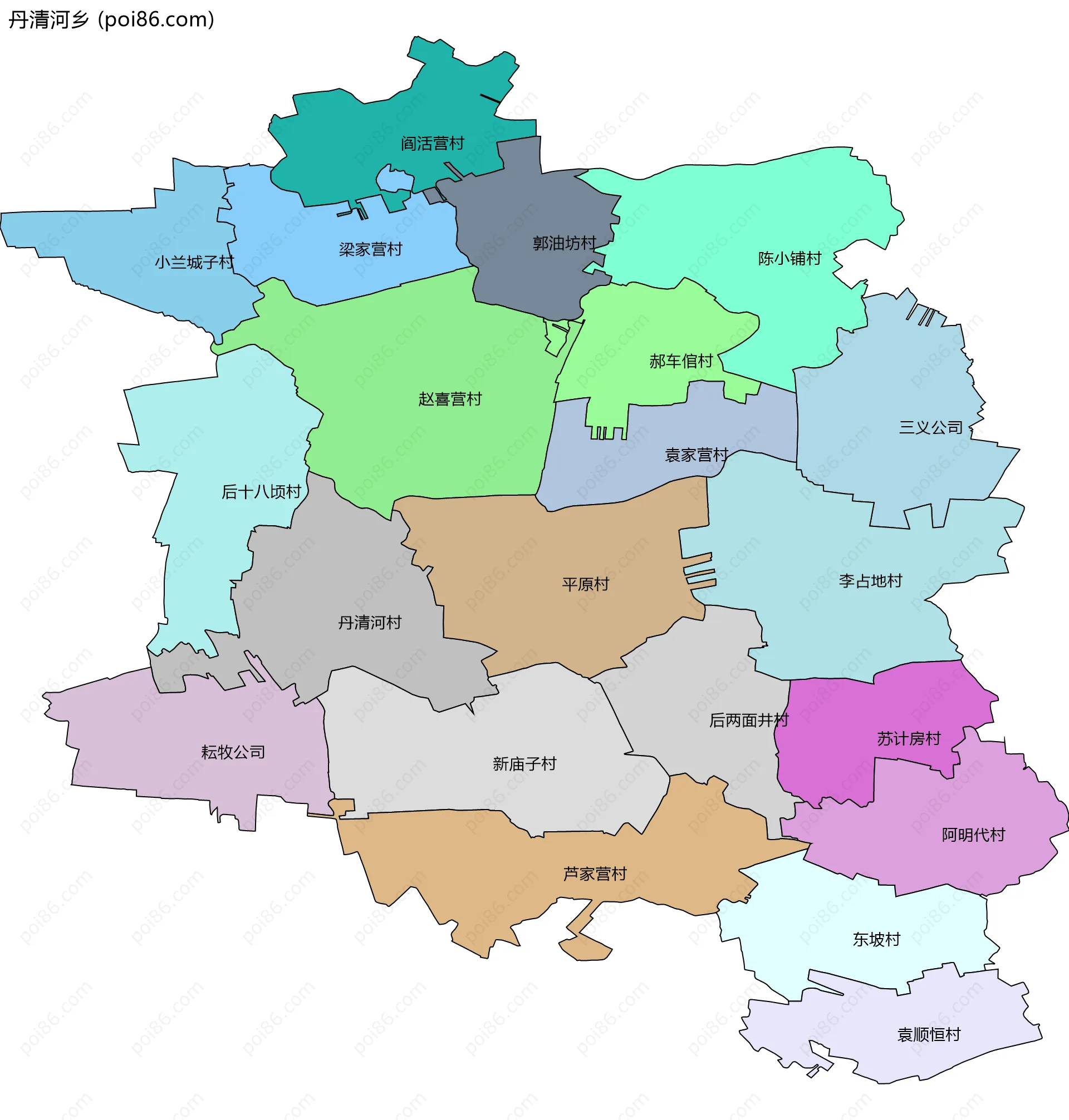 丹清河乡边界地图(五级行政区划)