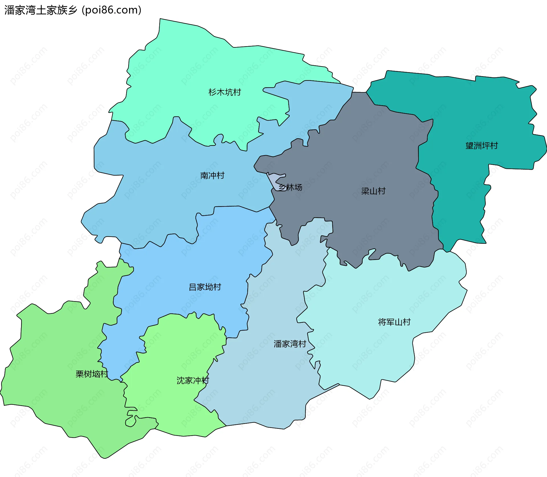 潘家湾土家族乡边界地图(五级行政区划)