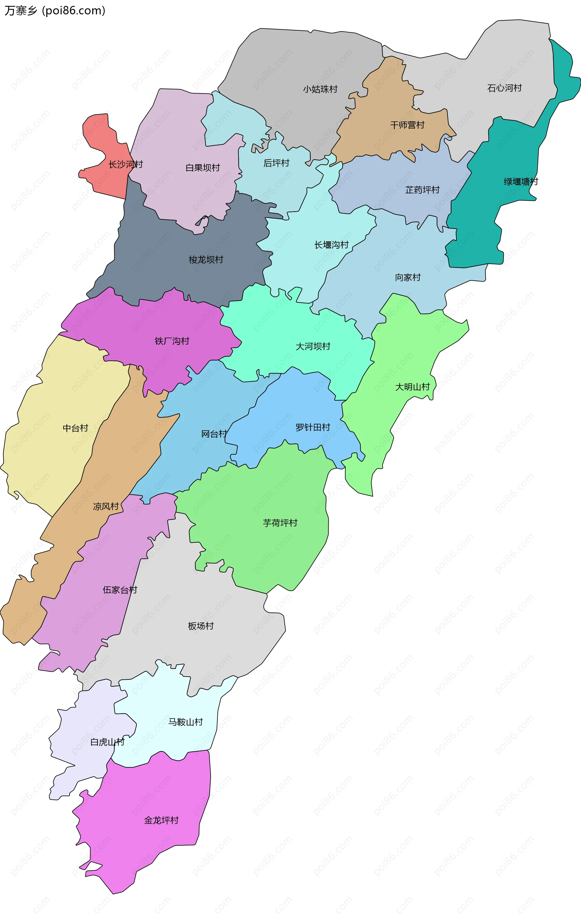 万寨乡边界地图(五级行政区划)