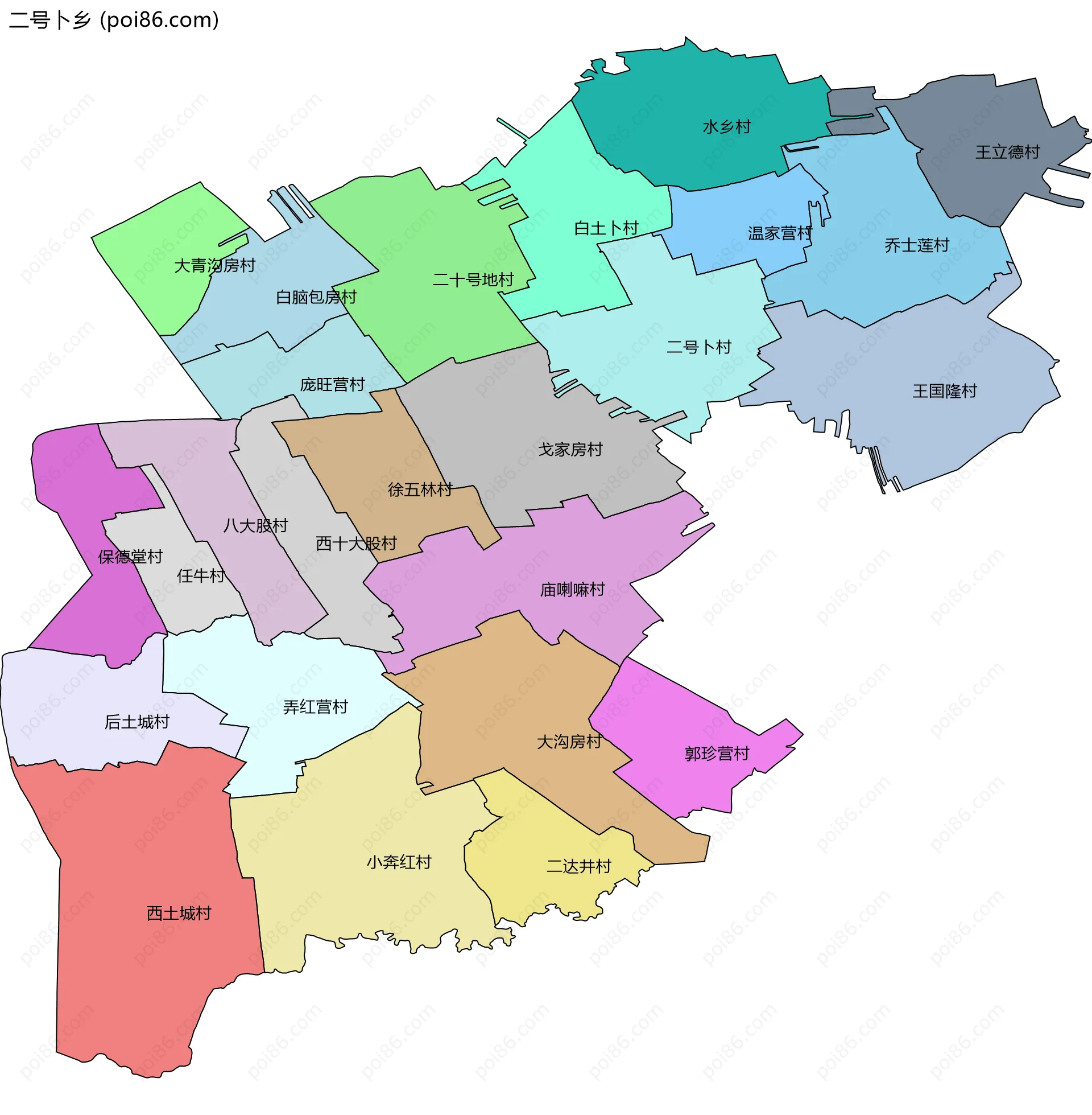 二号卜乡边界地图(五级行政区划)