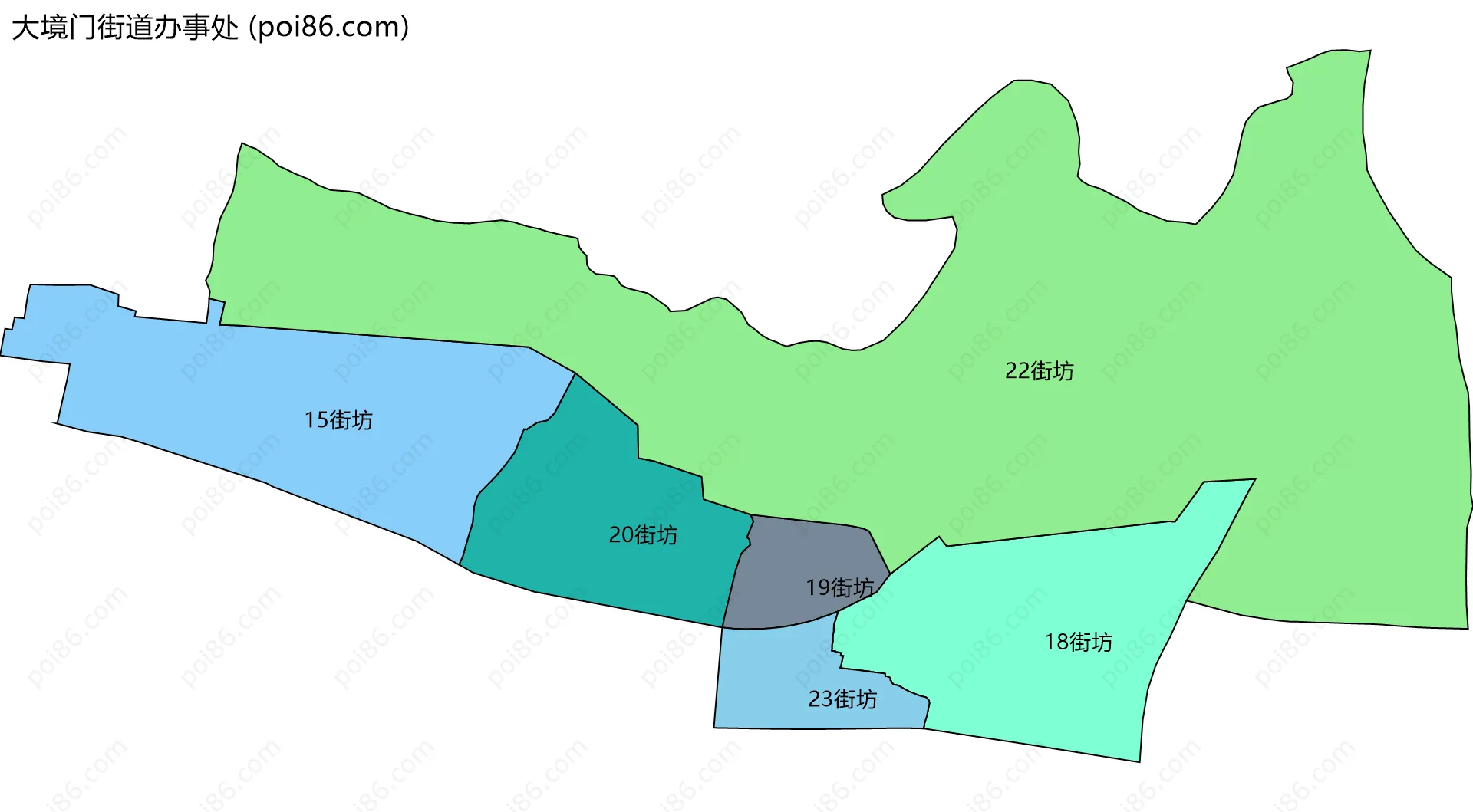 大境门街道办事处边界地图(五级行政区划)
