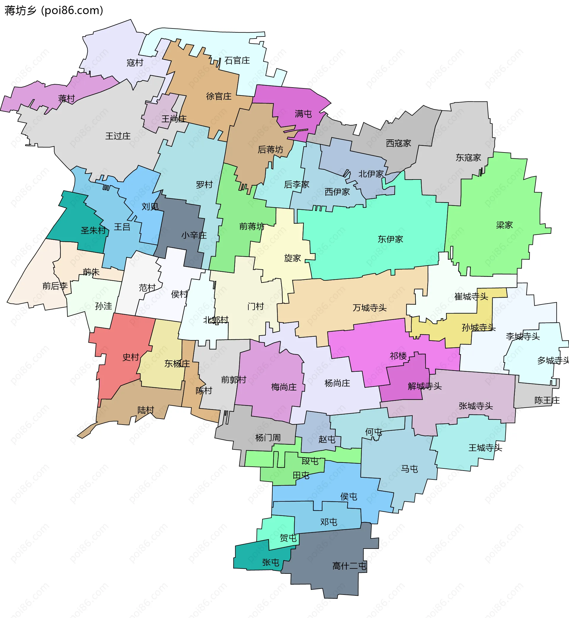 蒋坊乡边界地图(五级行政区划)