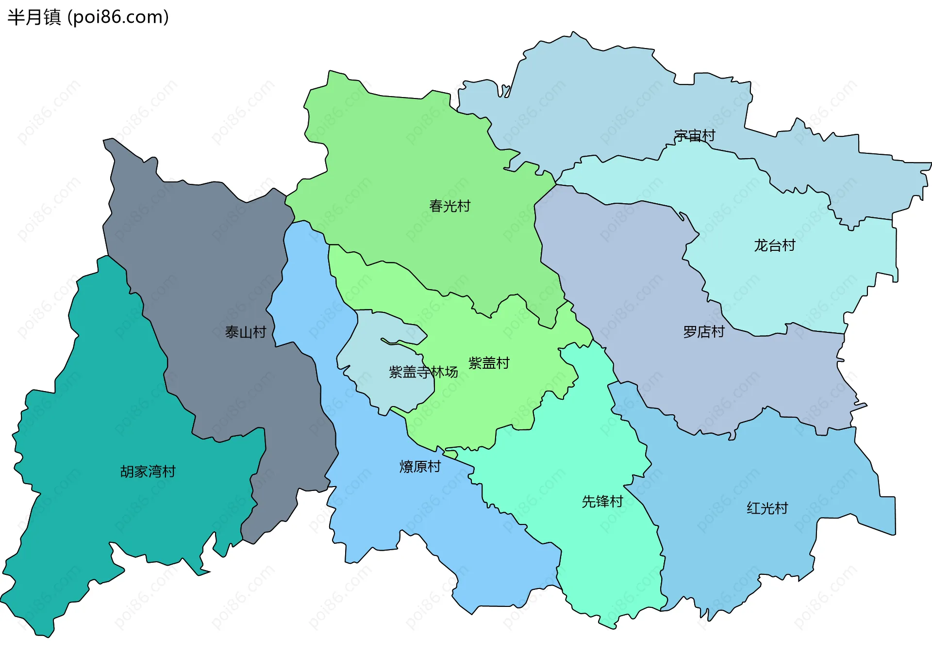 半月镇边界地图(五级行政区划)
