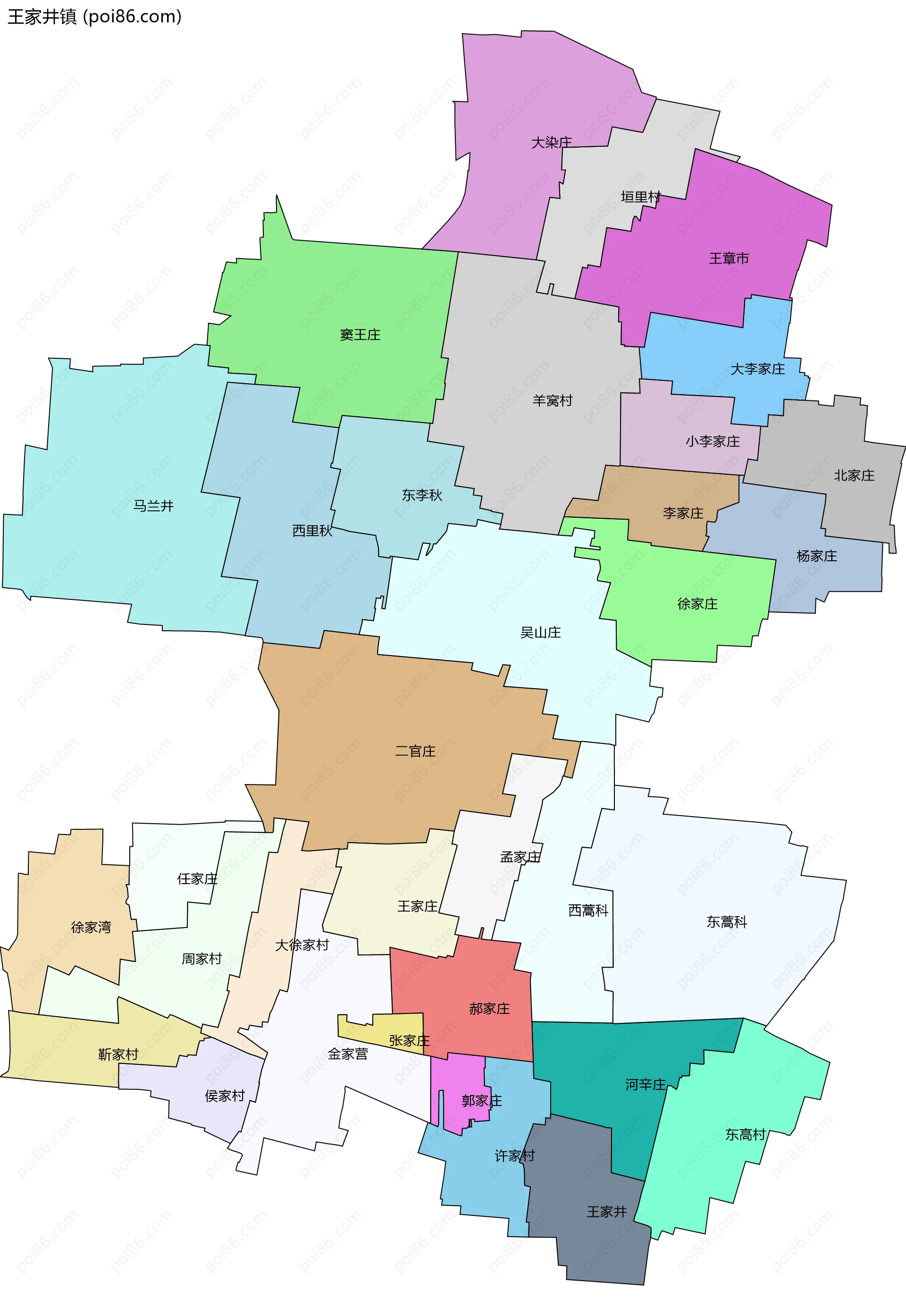 王家井镇边界地图(五级行政区划)