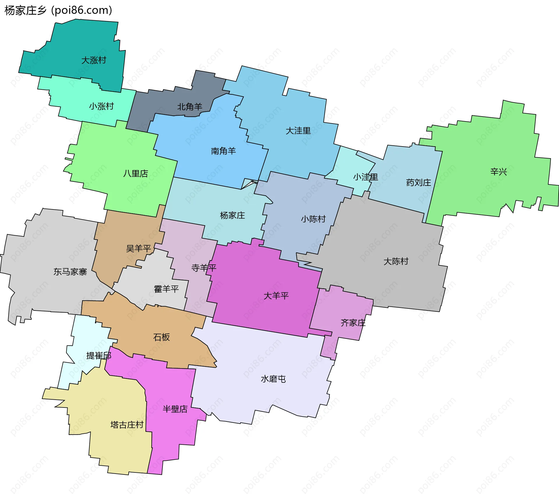 杨家庄乡边界地图(五级行政区划)