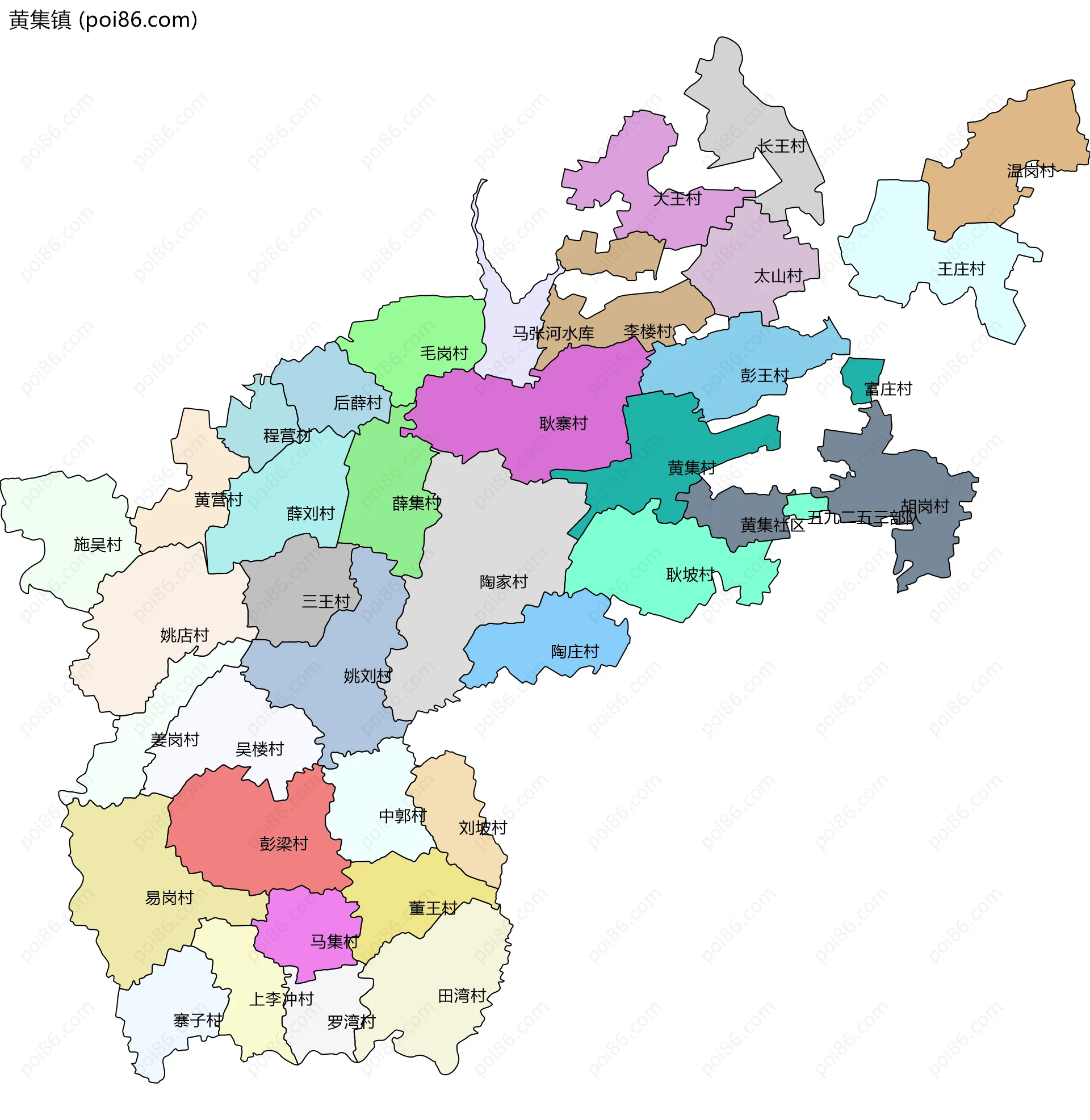 黄集镇边界地图(五级行政区划)