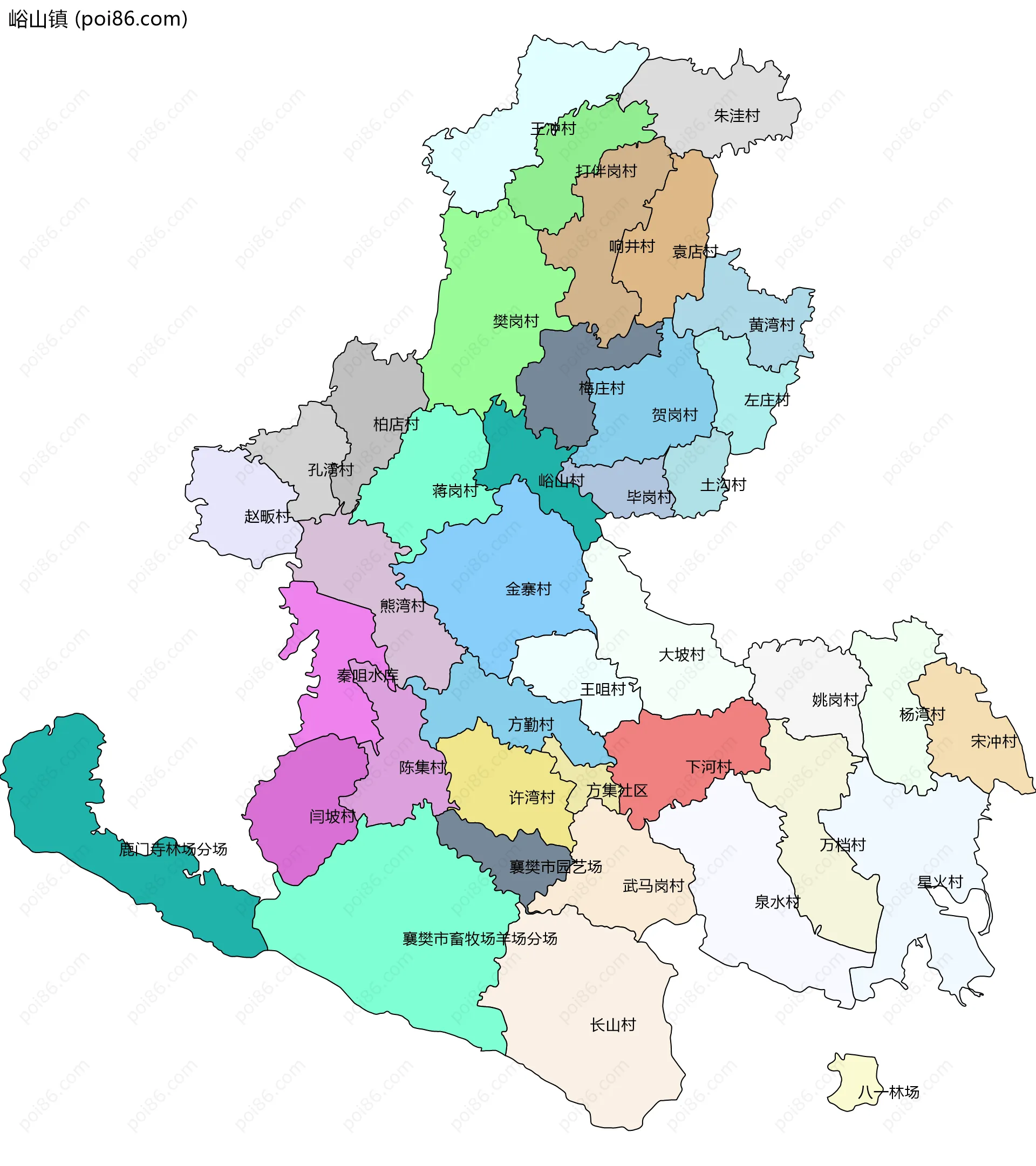 峪山镇边界地图(五级行政区划)