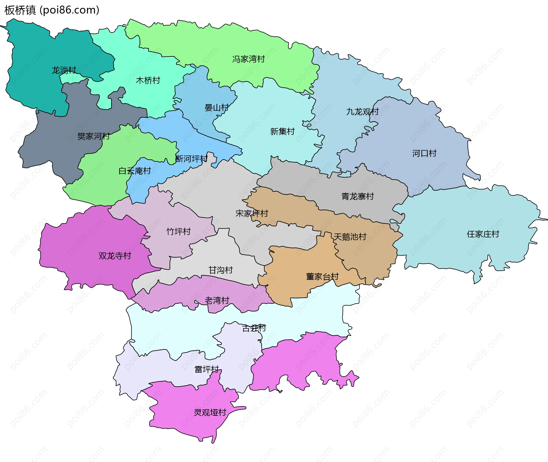 板桥镇边界地图(五级行政区划)