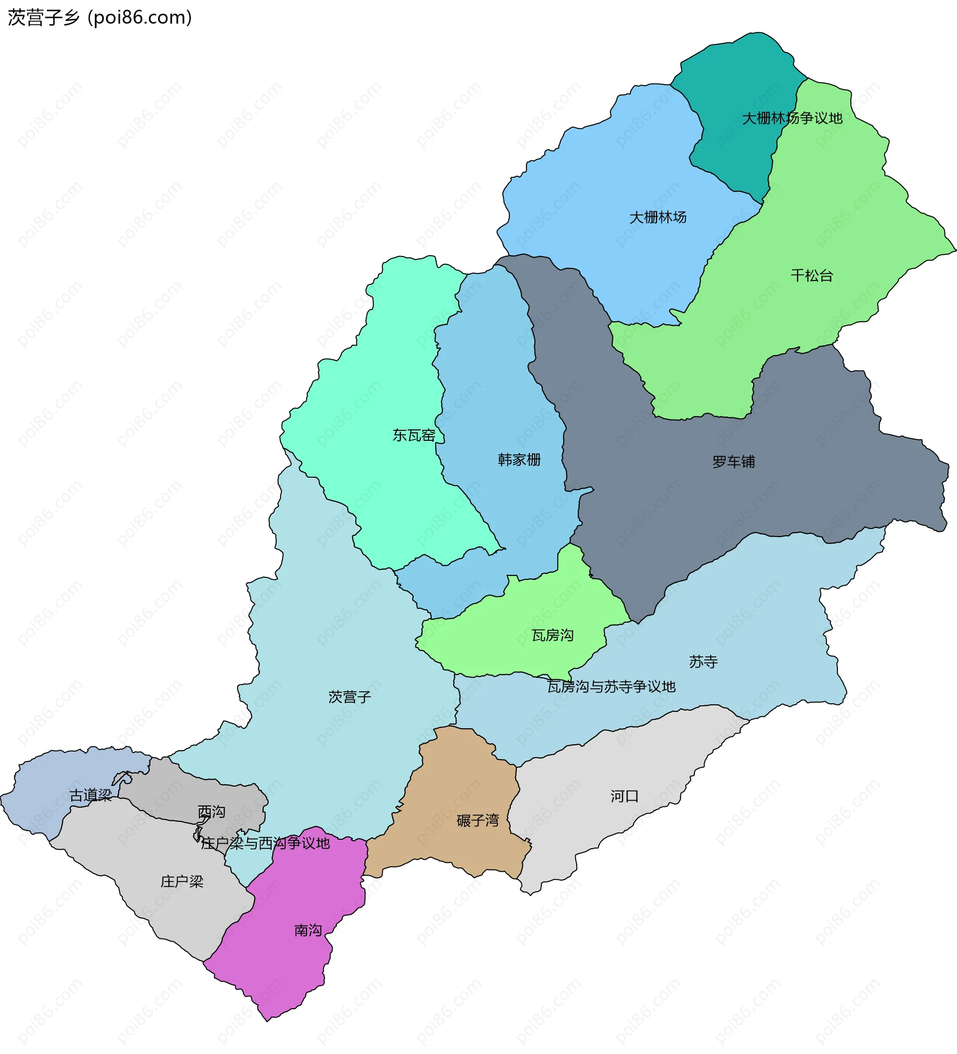 茨营子乡边界地图(五级行政区划)