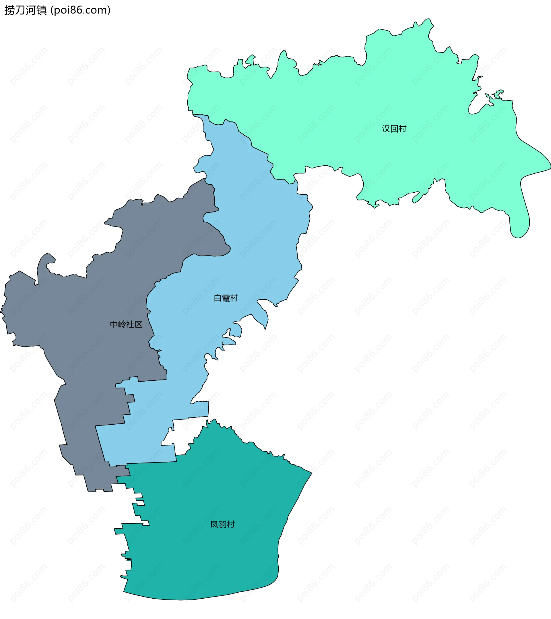 捞刀河镇边界地图(五级行政区划)