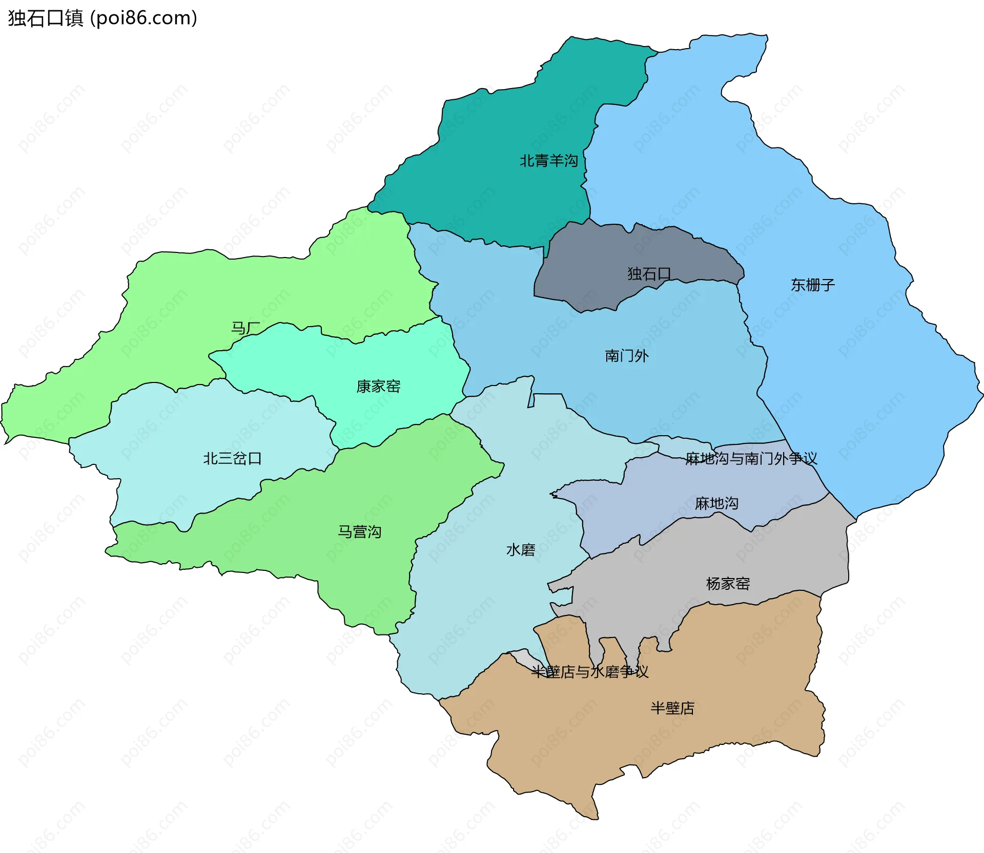独石口镇边界地图(五级行政区划)