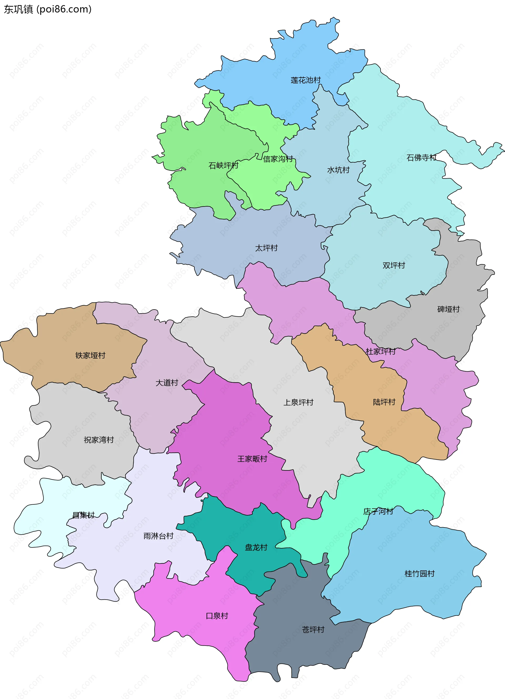 东巩镇边界地图(五级行政区划)