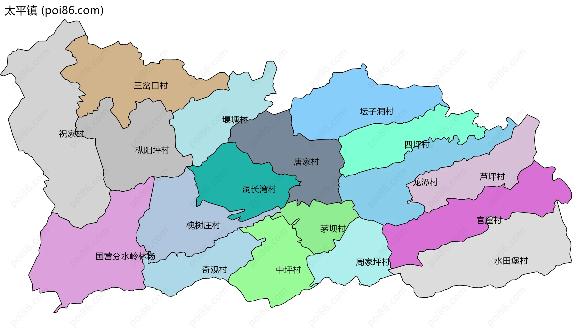 太平镇边界地图(五级行政区划)