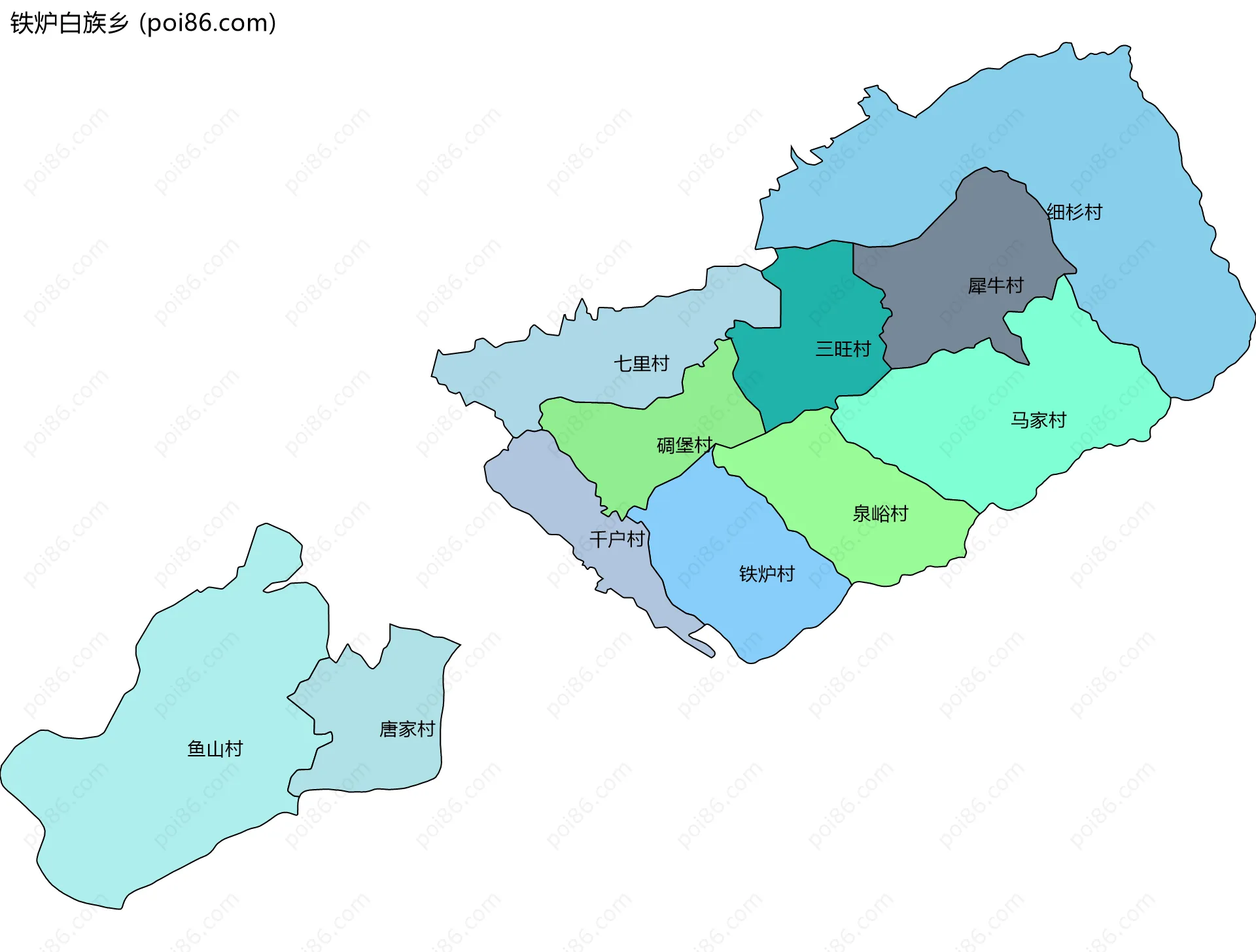 铁炉白族乡边界地图(五级行政区划)