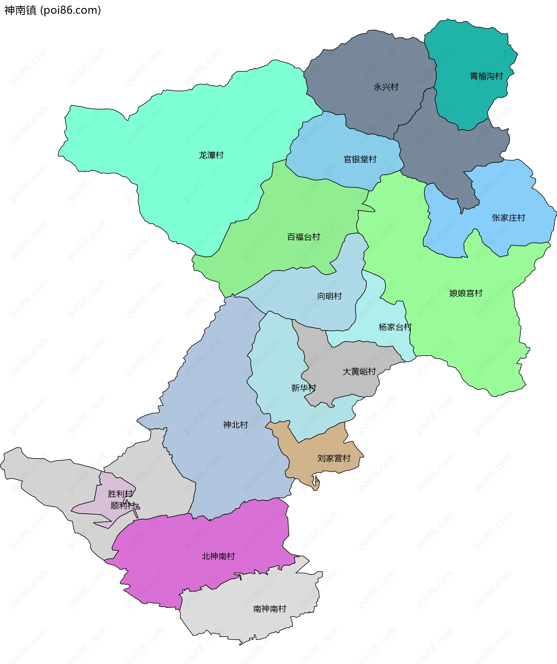 神南镇边界地图(五级行政区划)