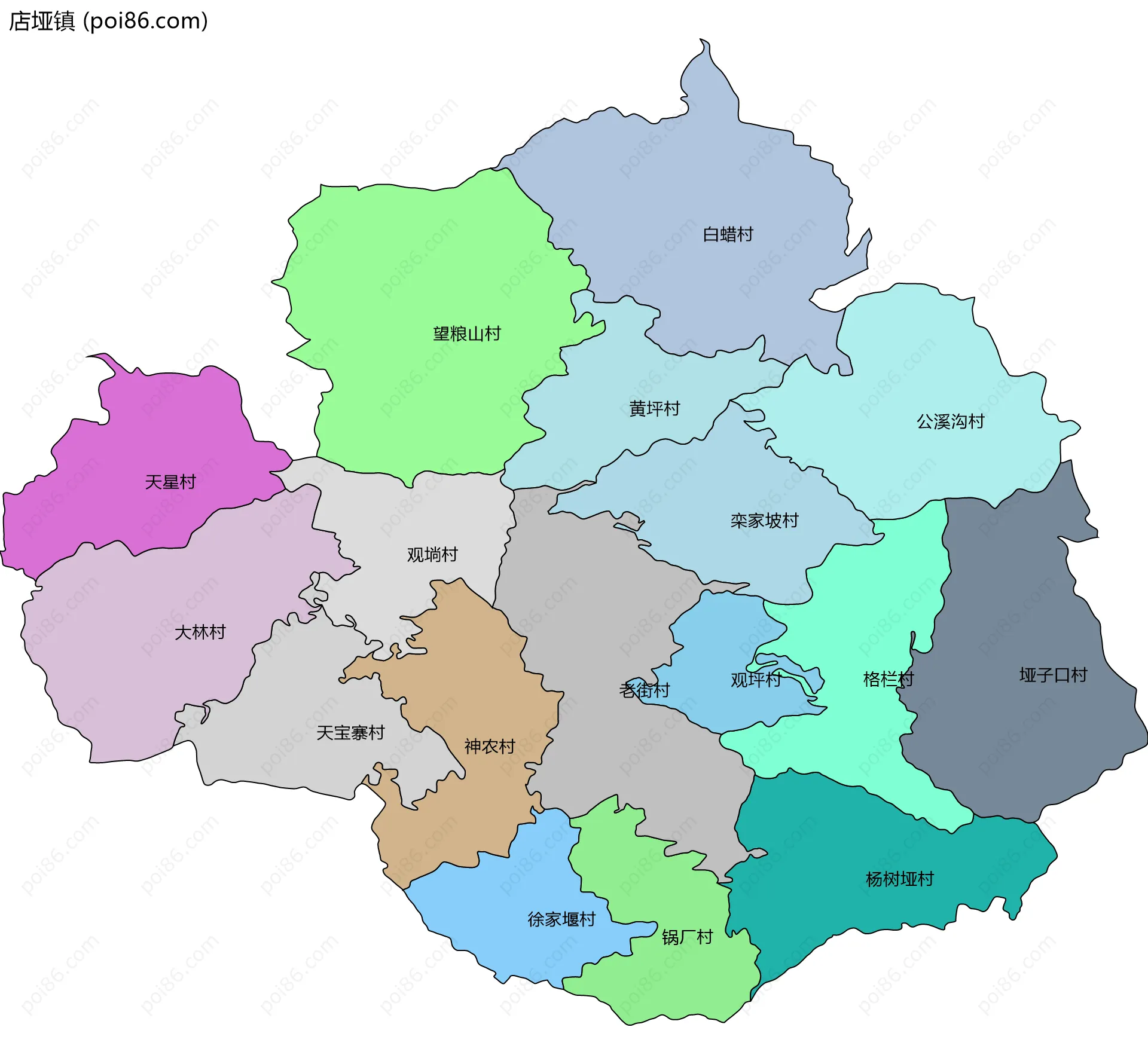 店垭镇边界地图(五级行政区划)