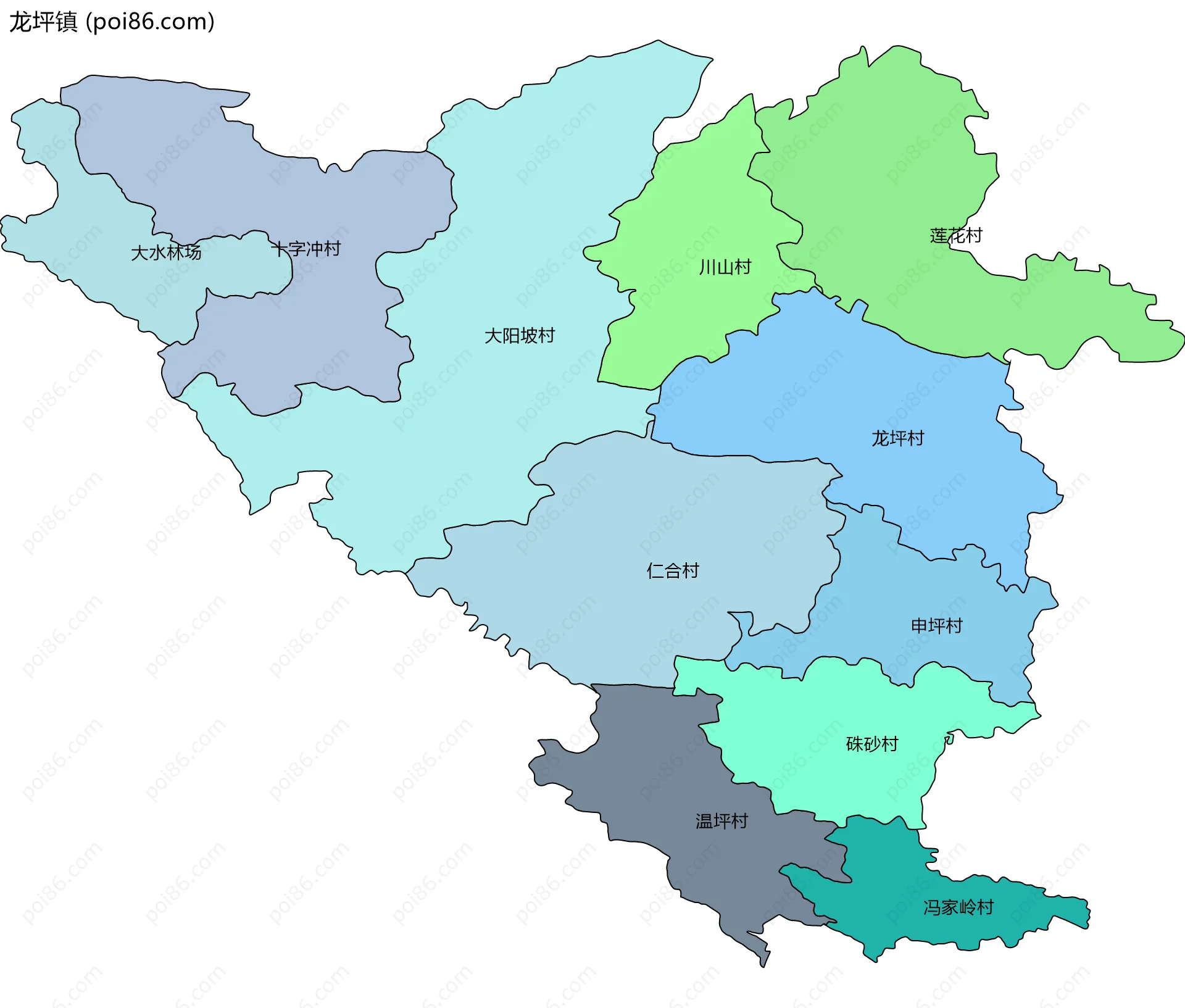 龙坪镇边界地图(五级行政区划)