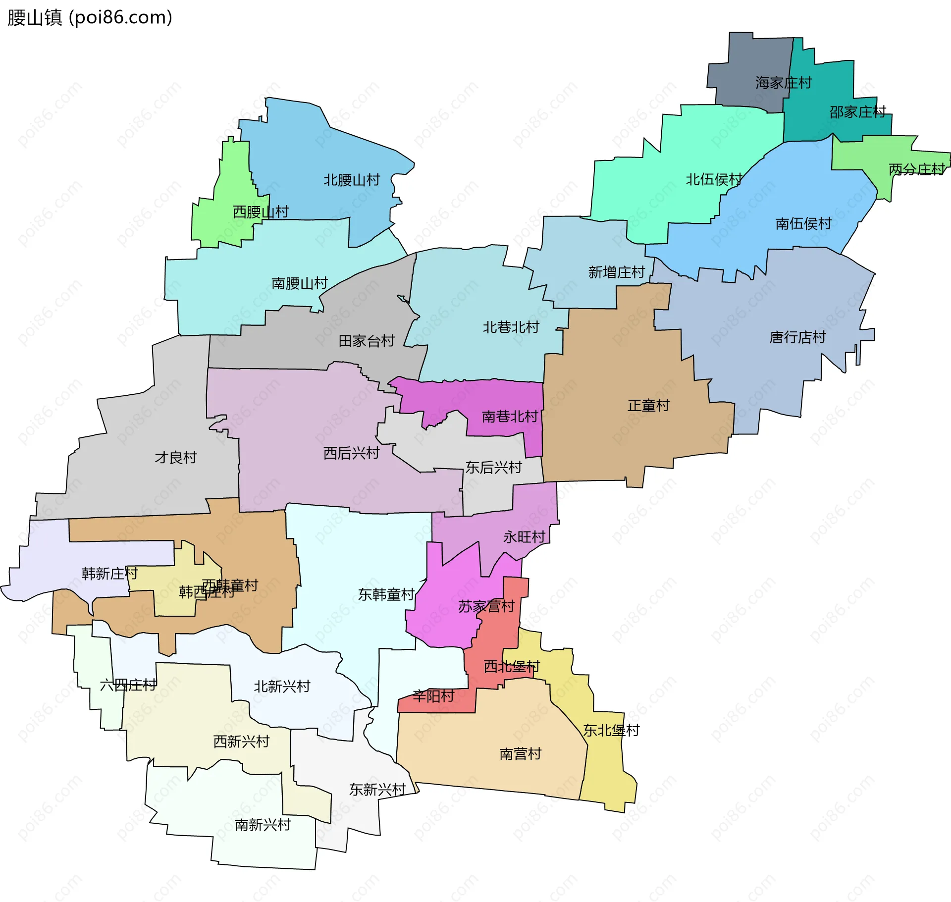 腰山镇边界地图(五级行政区划)