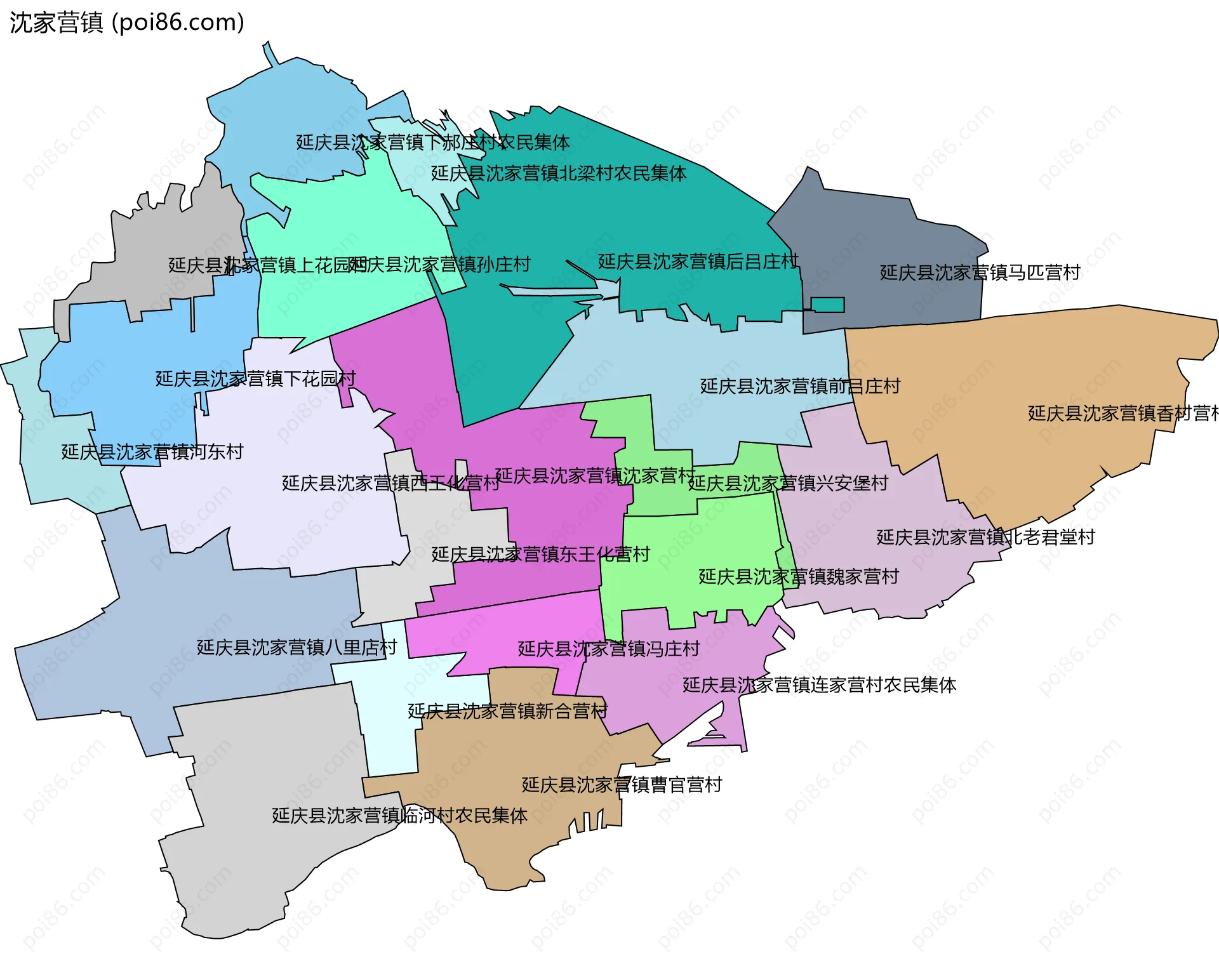 沈家营镇边界地图(五级行政区划)