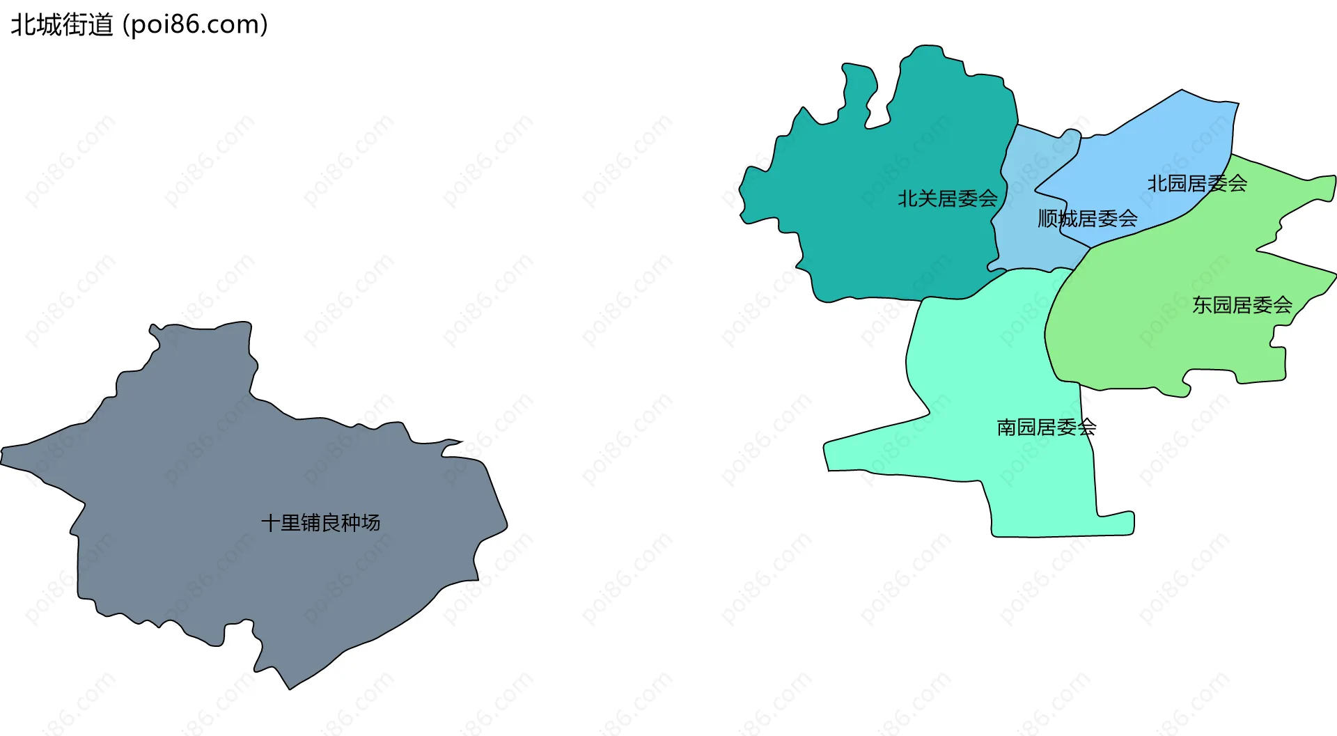 北城街道边界地图(五级行政区划)