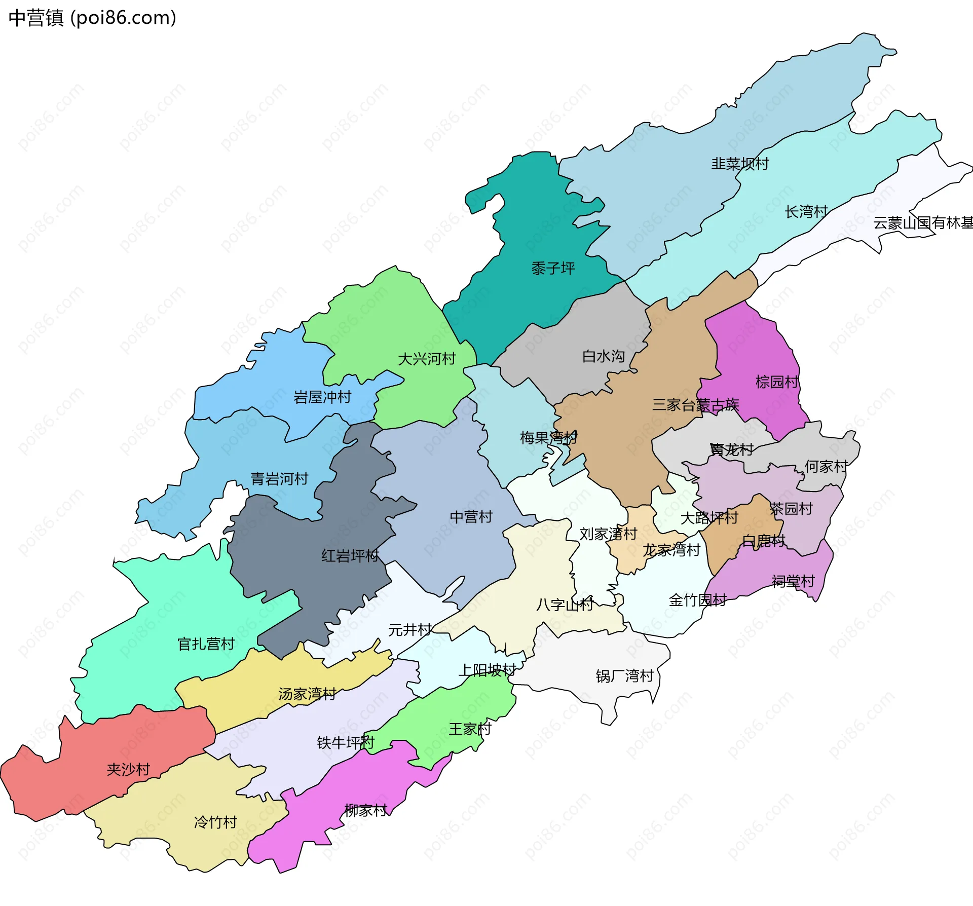 中营镇边界地图(五级行政区划)