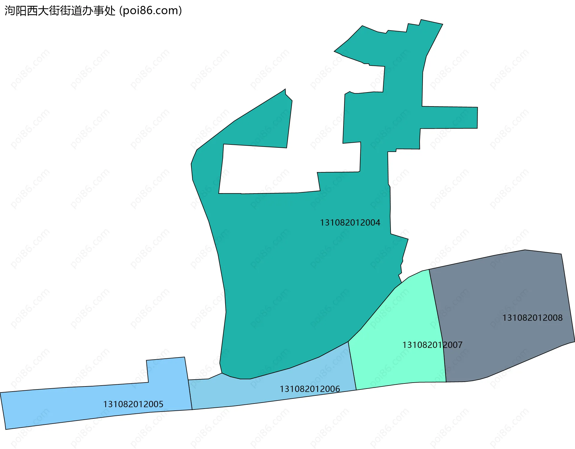 泃阳西大街街道办事处边界地图(五级行政区划)
