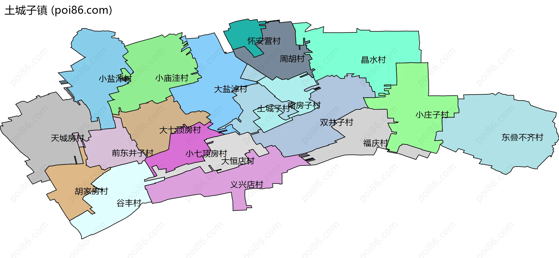 土城子镇边界地图(五级行政区划)