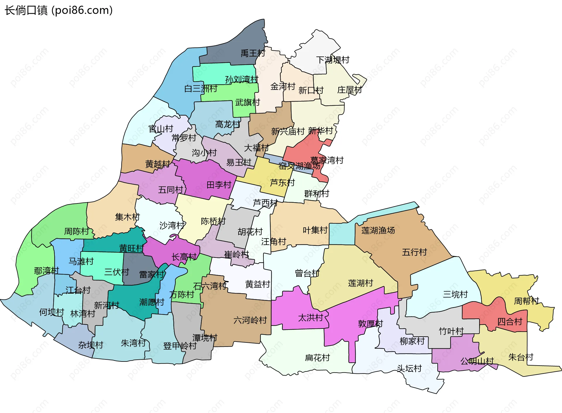 长倘口镇边界地图(五级行政区划)