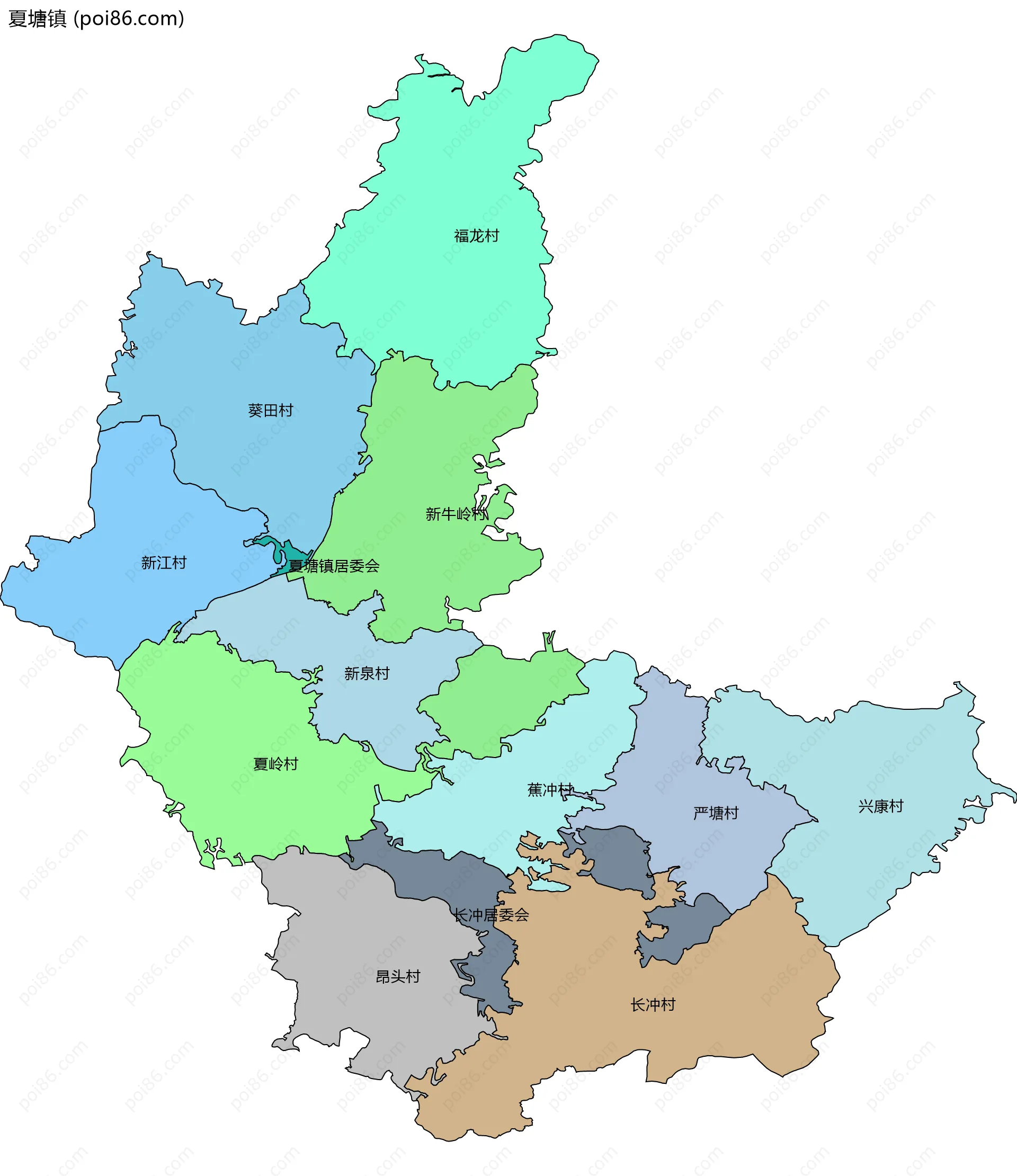 夏塘镇边界地图(五级行政区划)