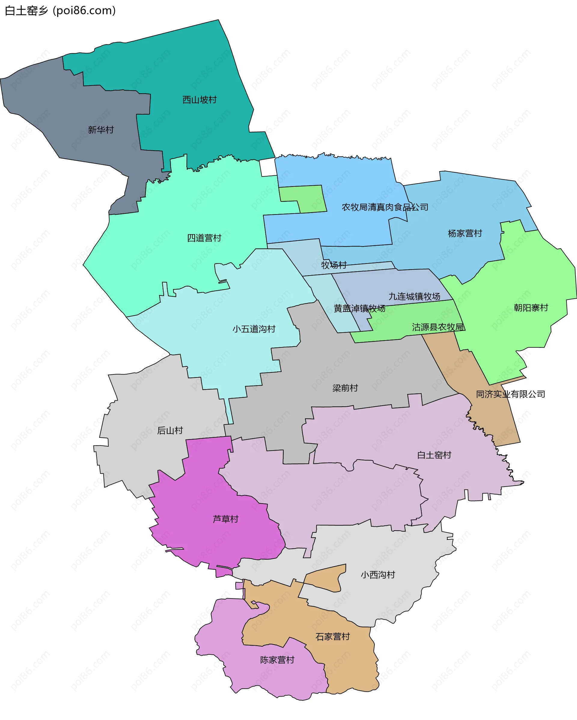 白土窑乡边界地图(五级行政区划)