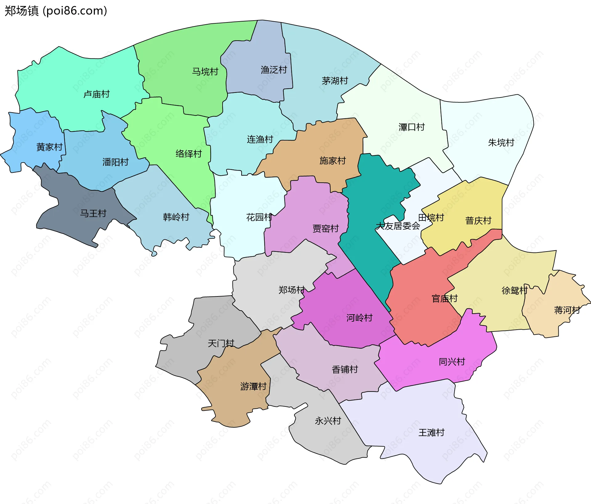 郑场镇边界地图(五级行政区划)