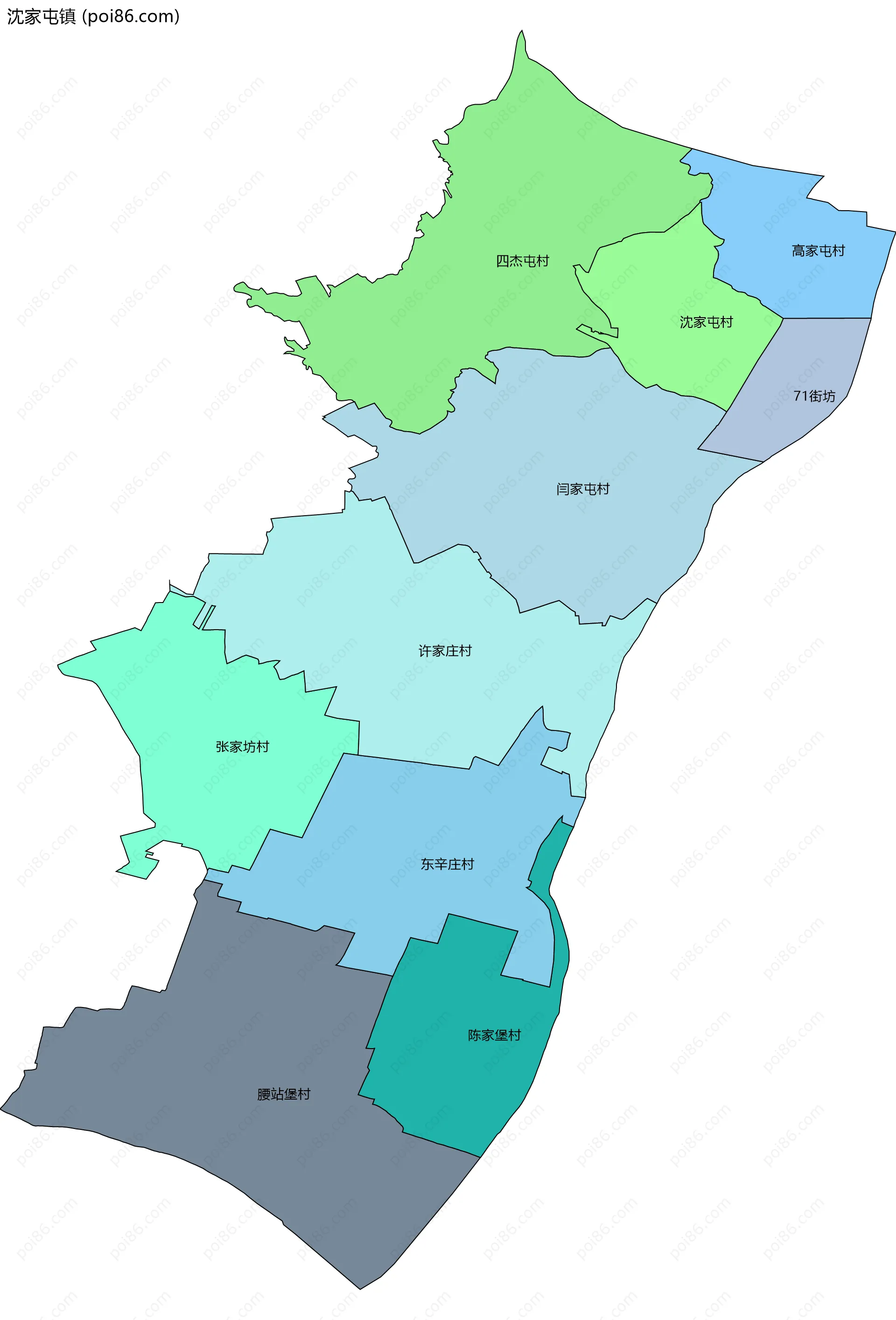 沈家屯镇边界地图(五级行政区划)