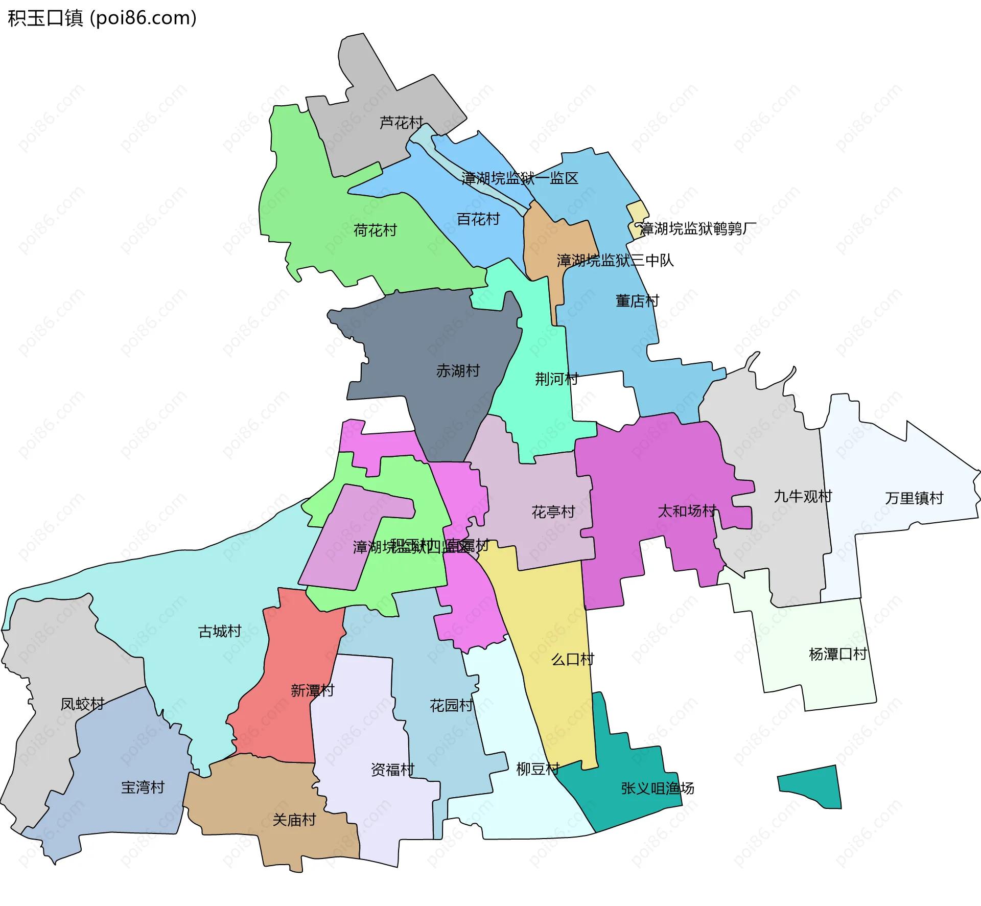 积玉口镇边界地图(五级行政区划)