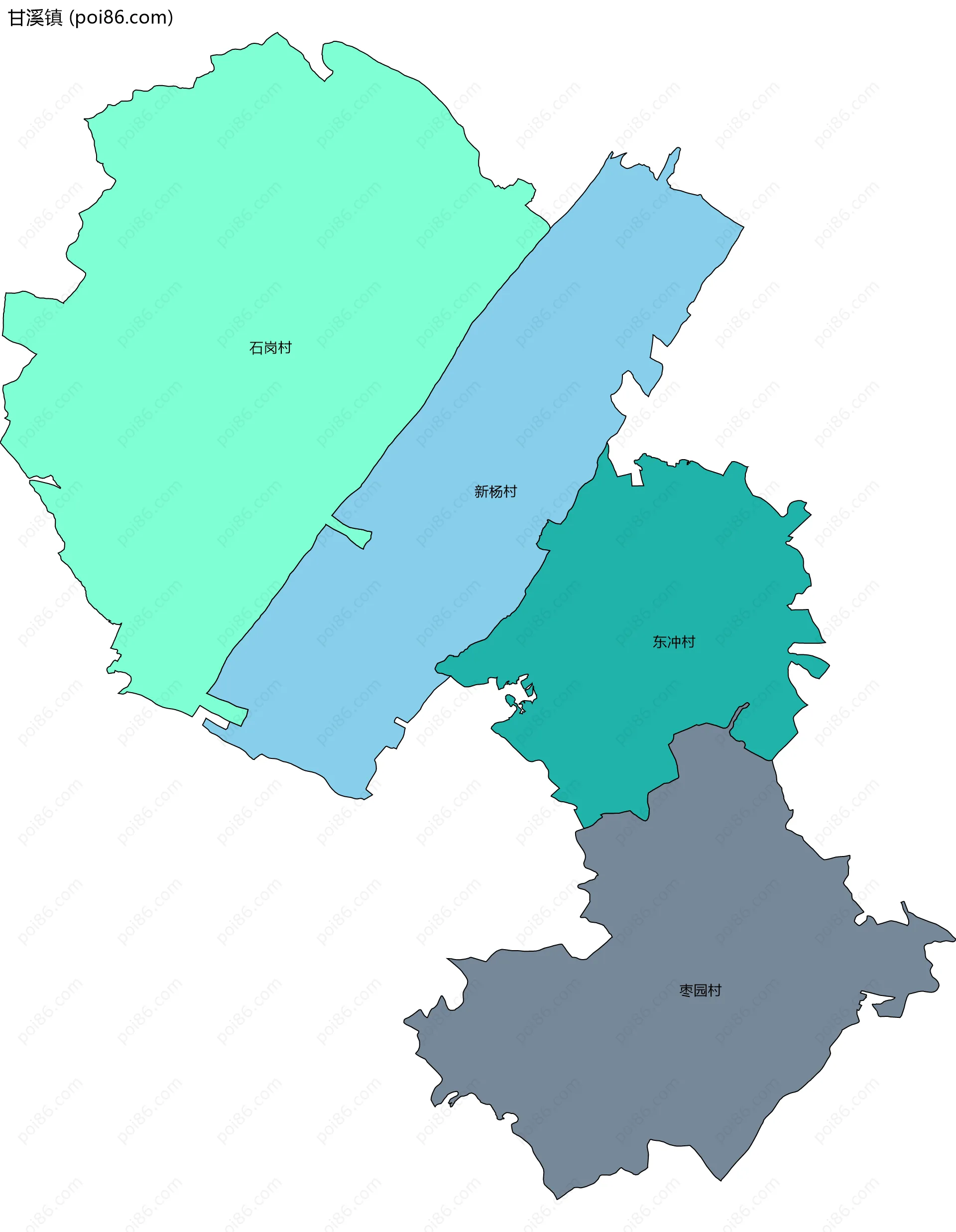 甘溪镇边界地图(五级行政区划)