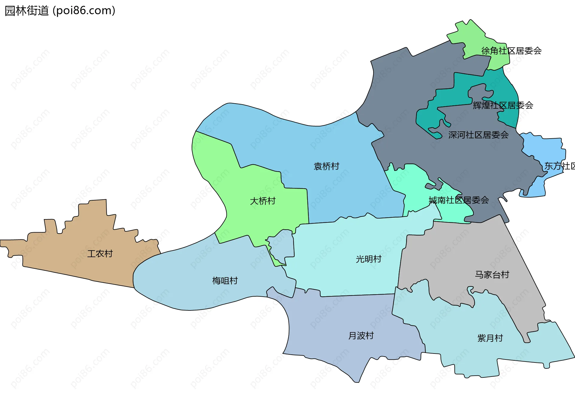 园林街道边界地图(五级行政区划)