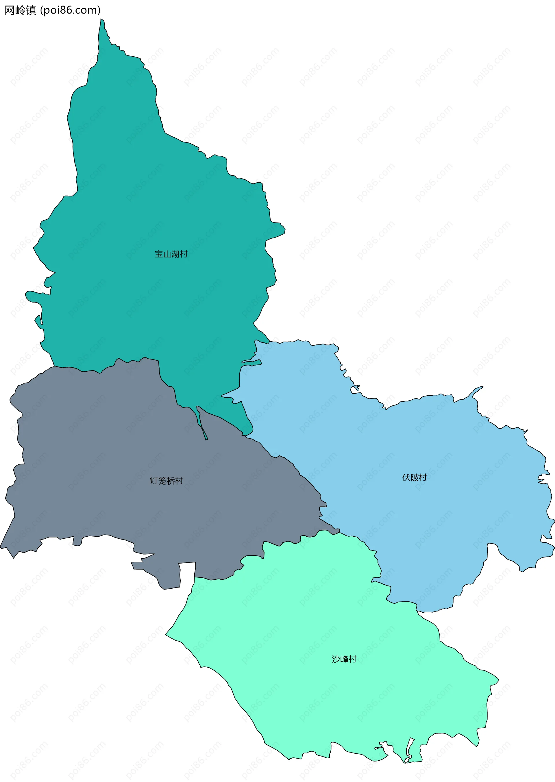 网岭镇边界地图(五级行政区划)