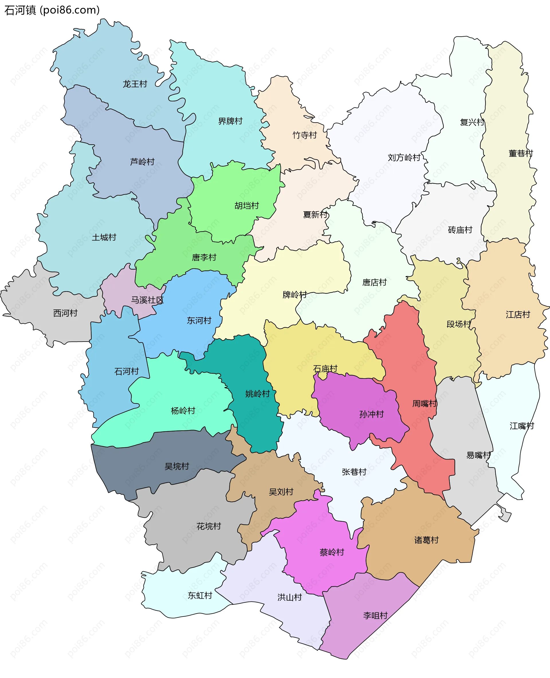 石河镇边界地图(五级行政区划)