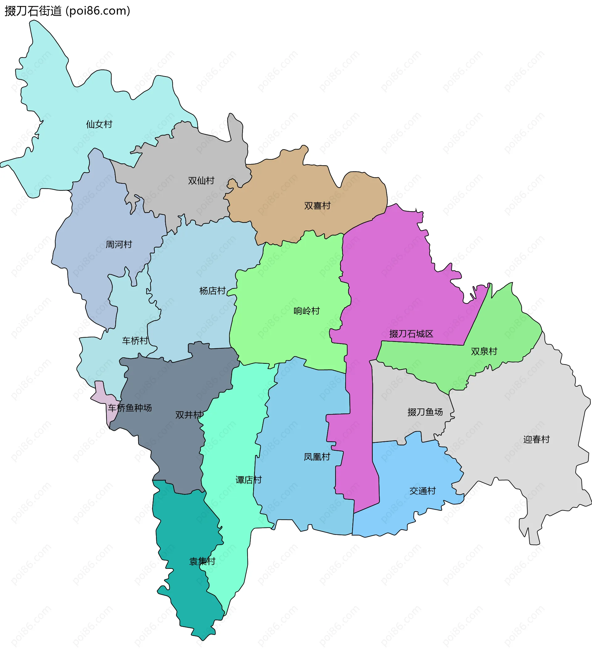 掇刀石街道边界地图(五级行政区划)