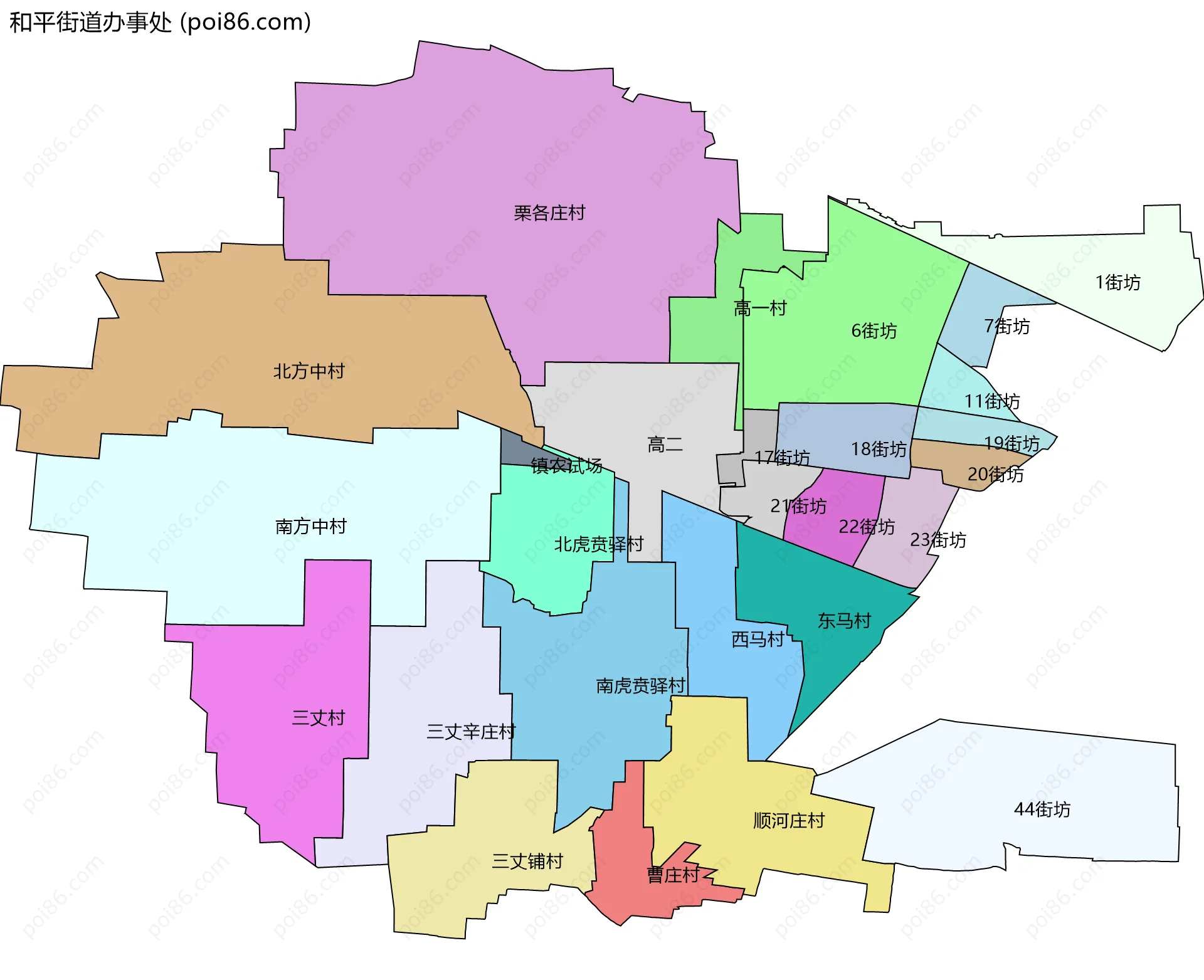 和平街道办事处边界地图(五级行政区划)