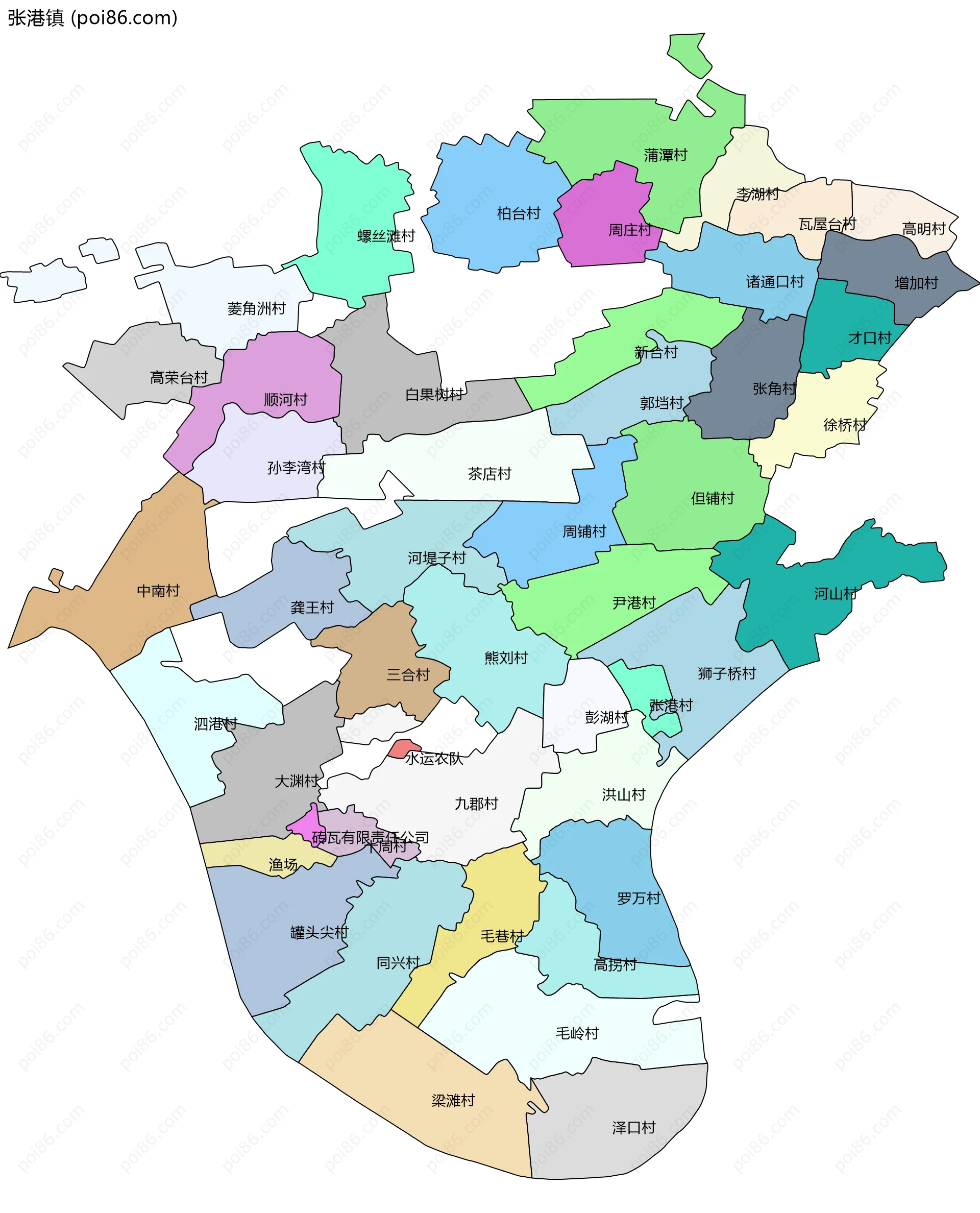 张港镇边界地图(五级行政区划)