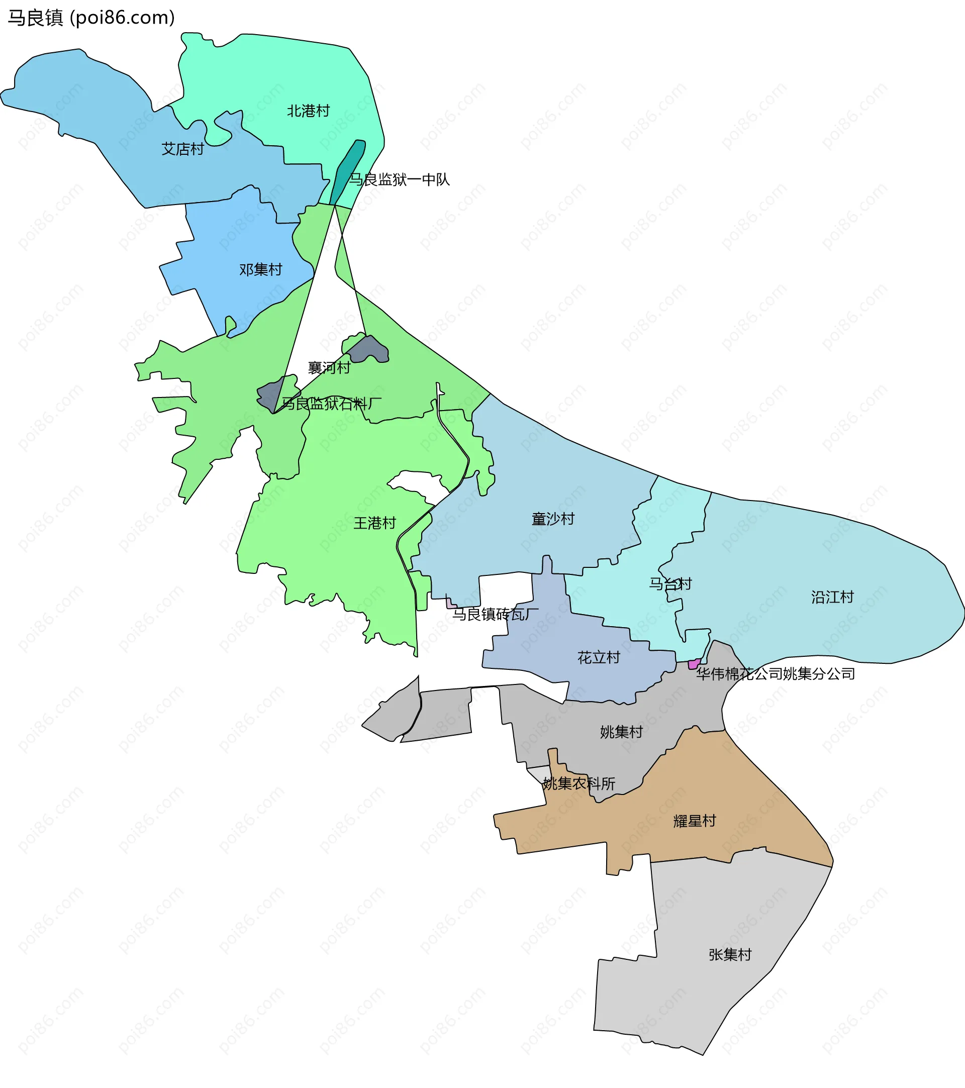 马良镇边界地图(五级行政区划)