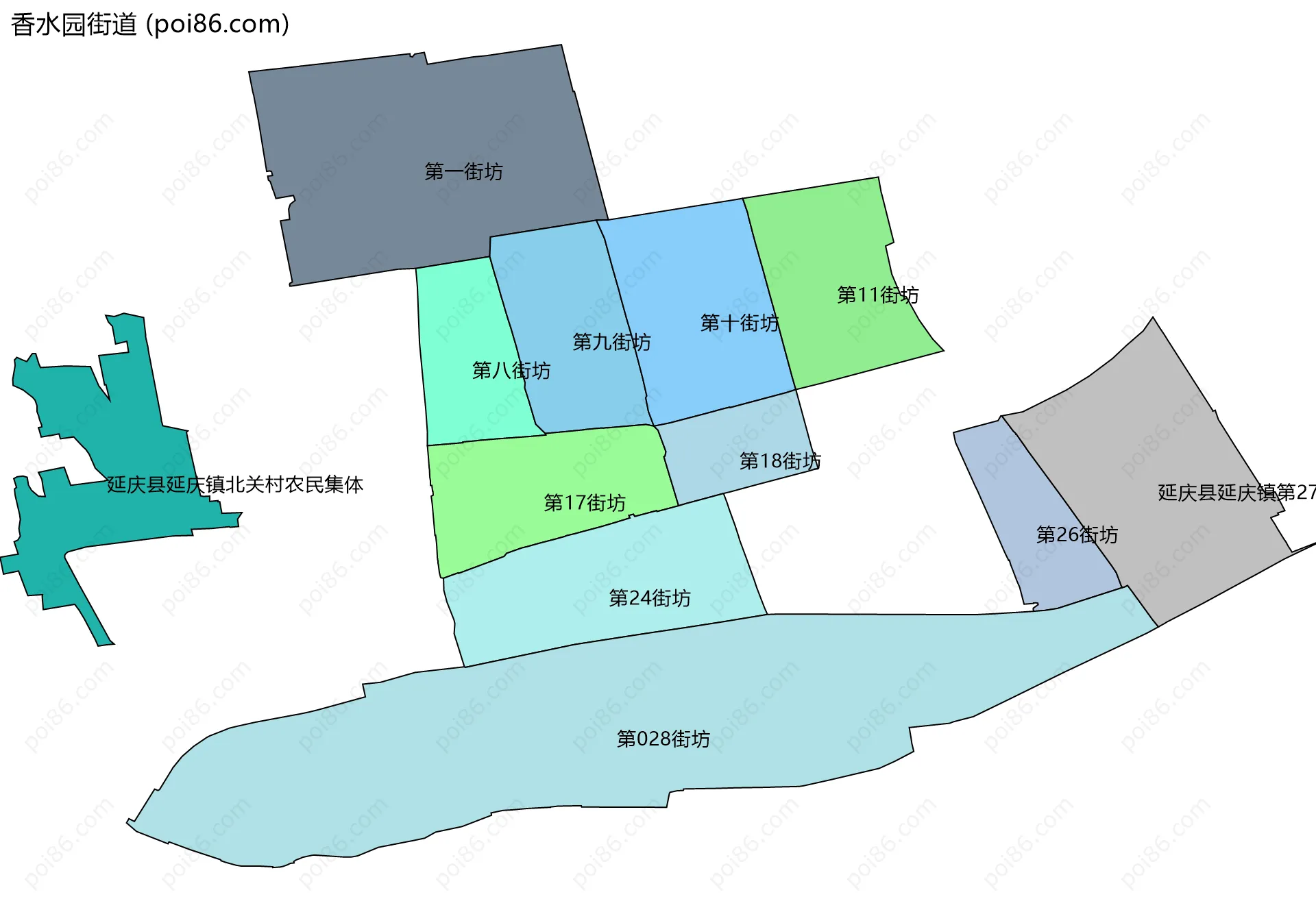 香水园街道边界地图(五级行政区划)