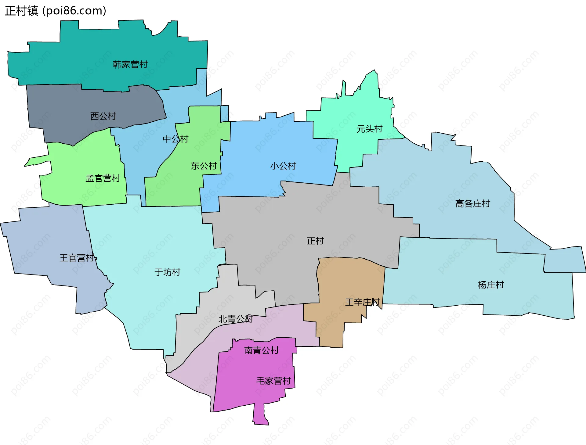 正村镇边界地图(五级行政区划)
