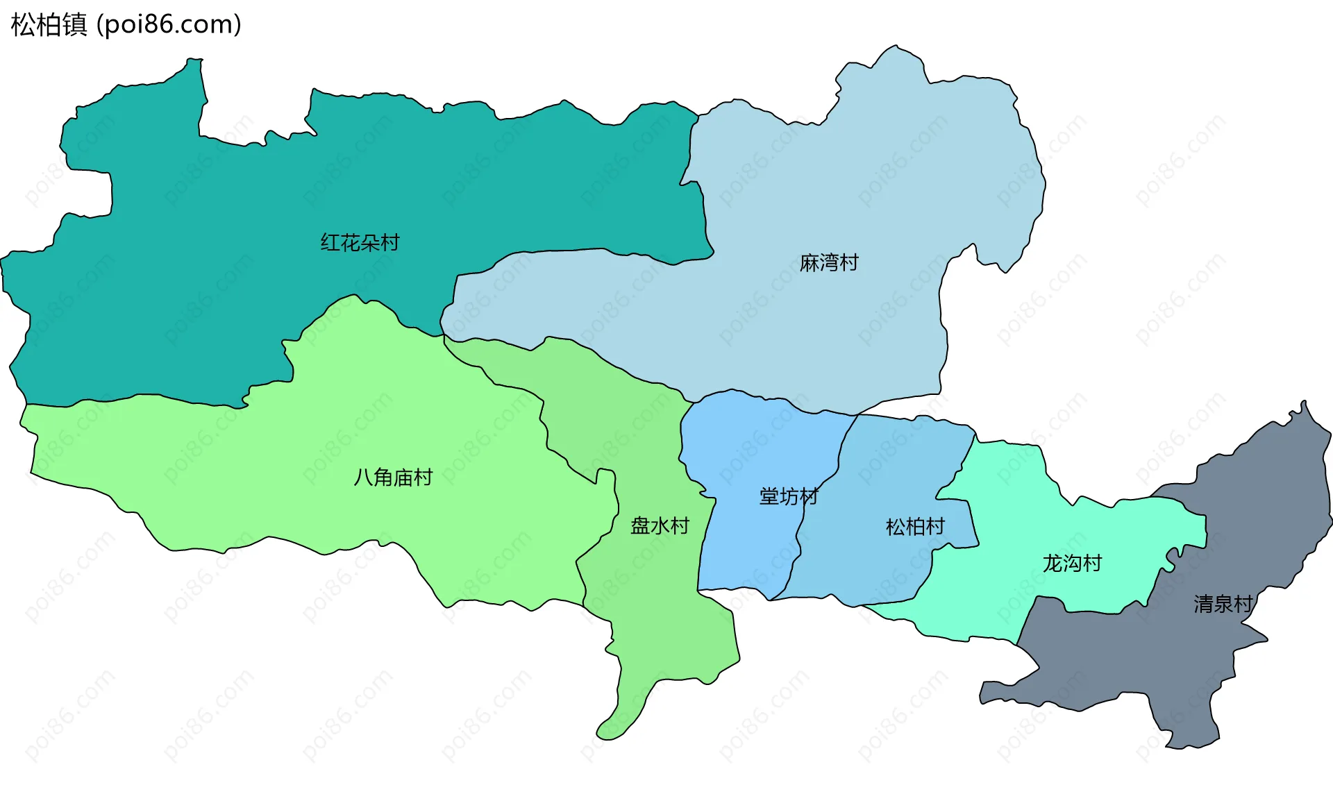 松柏镇边界地图(五级行政区划)
