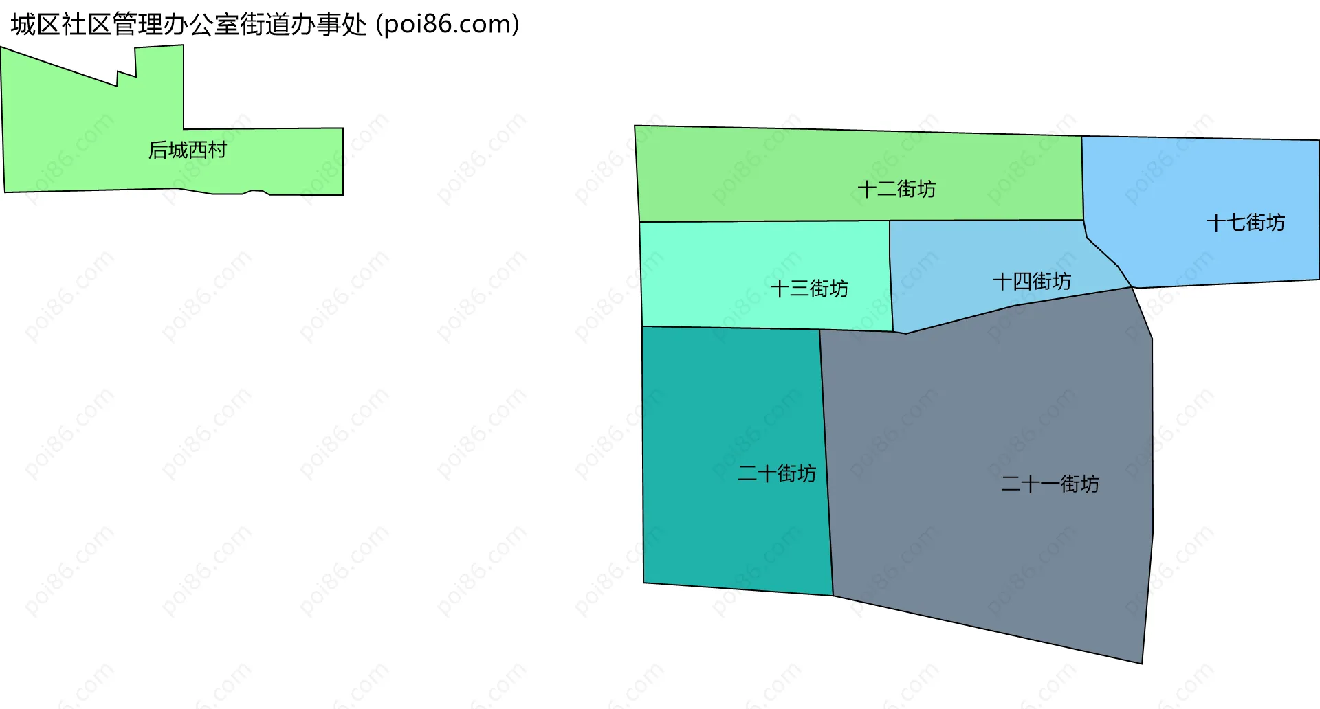 城区社区管理办公室街道办事处边界地图(五级行政区划)