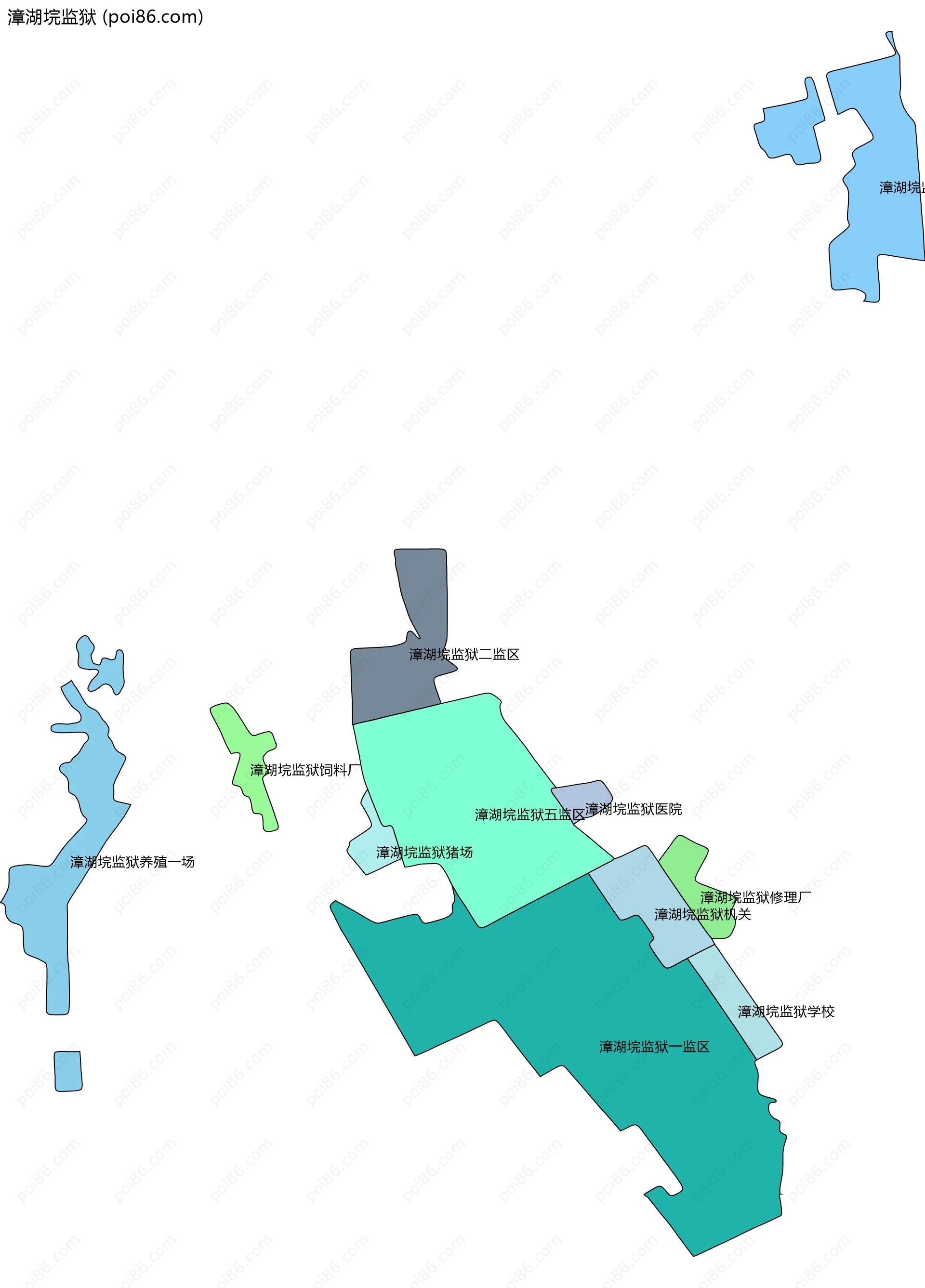 漳湖垸监狱边界地图(五级行政区划)
