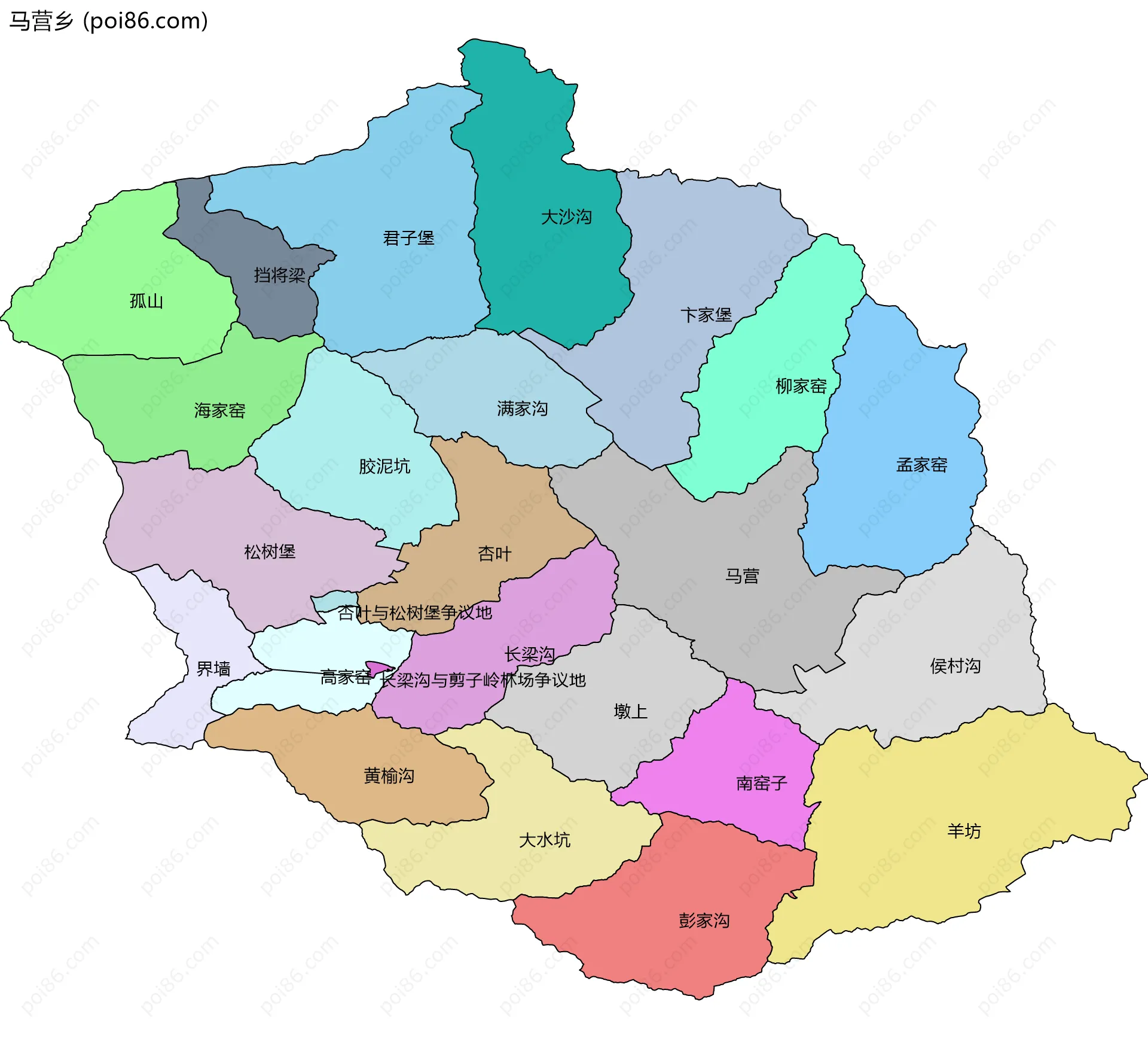 马营乡边界地图(五级行政区划)