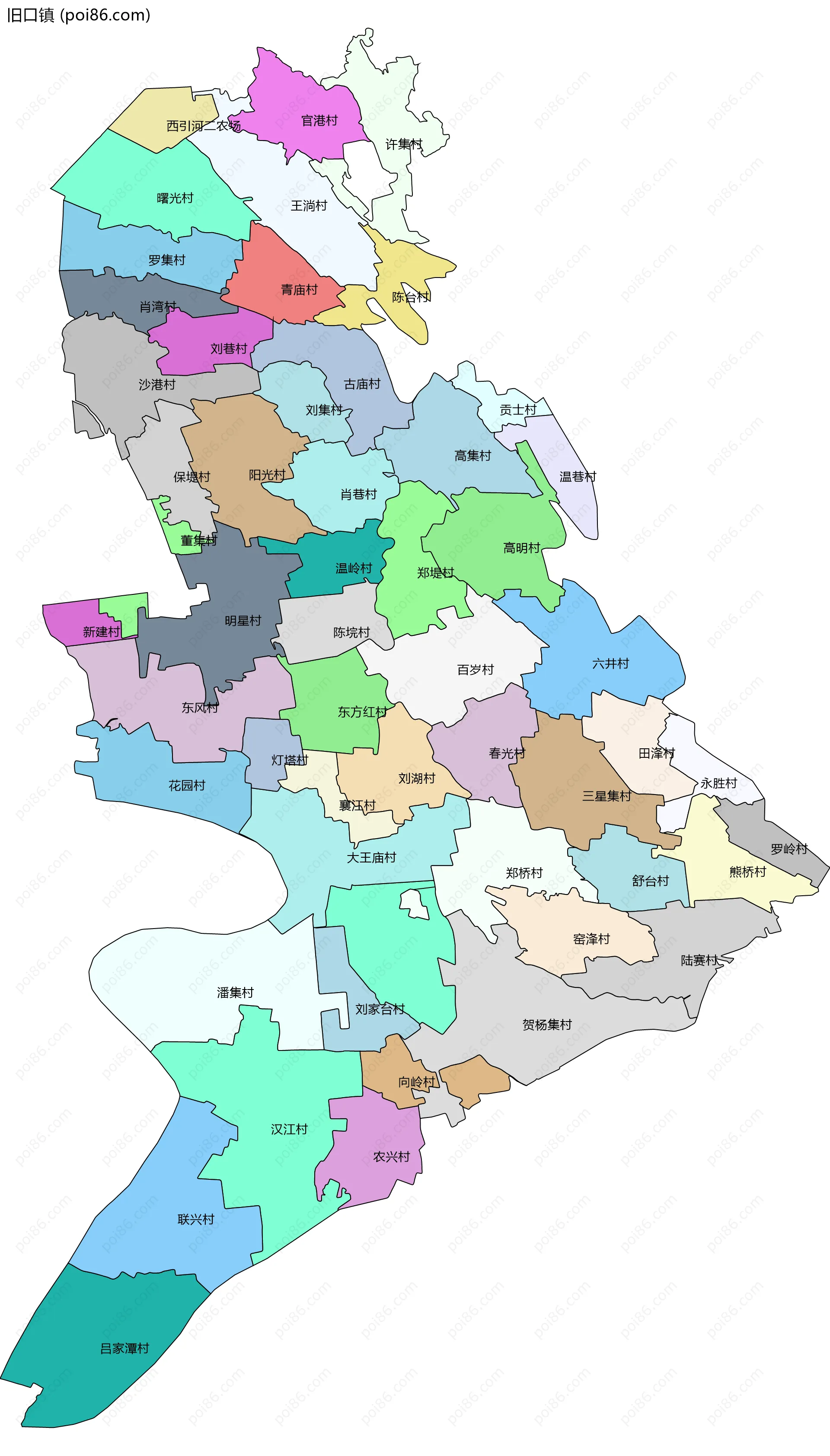 旧口镇边界地图(五级行政区划)