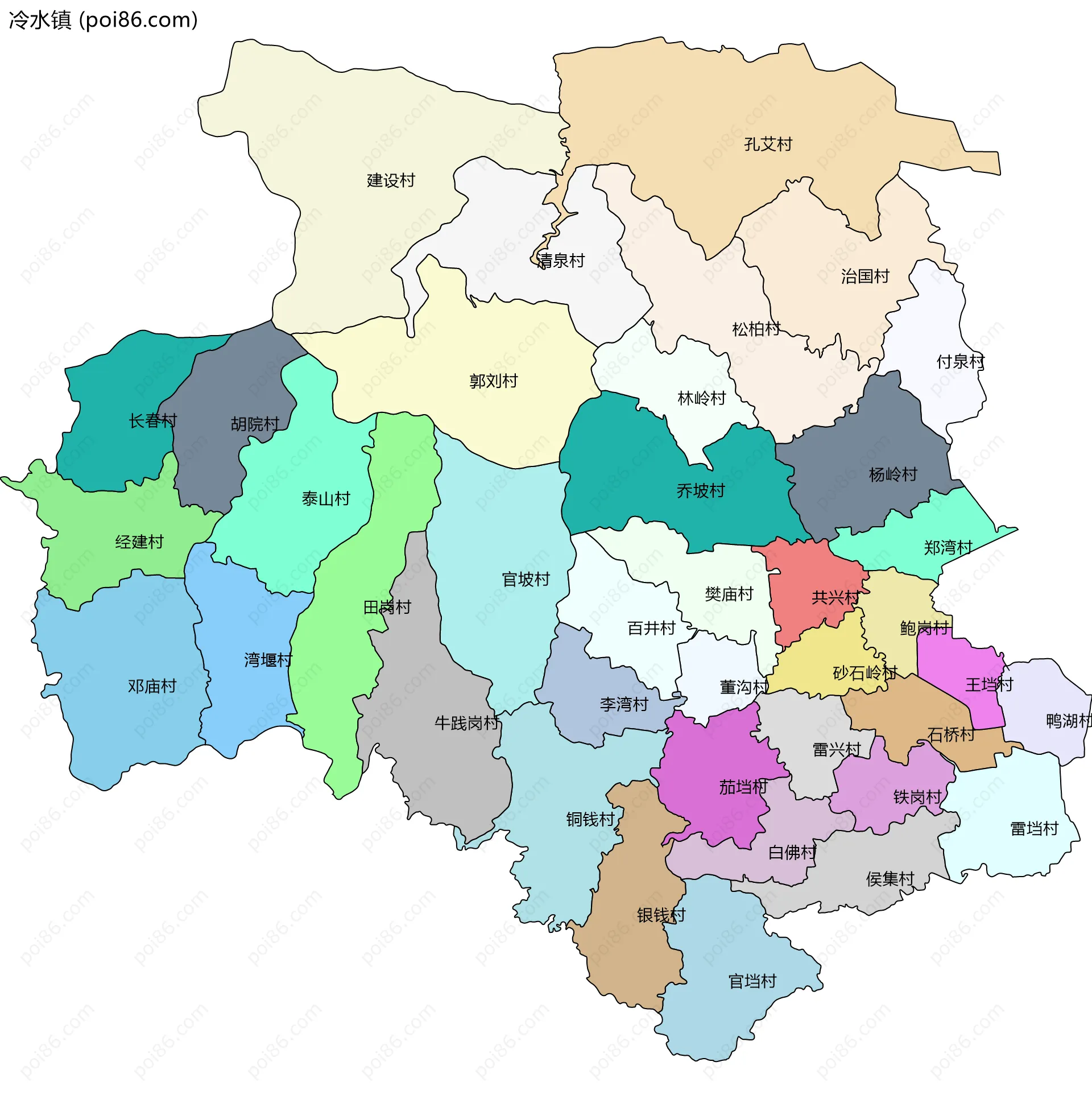 冷水镇边界地图(五级行政区划)