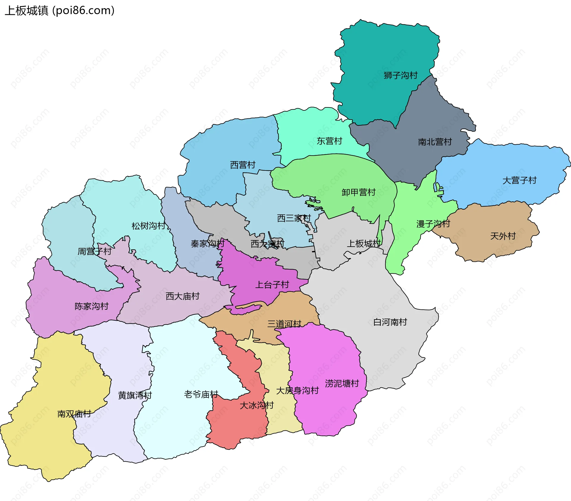 上板城镇边界地图(五级行政区划)